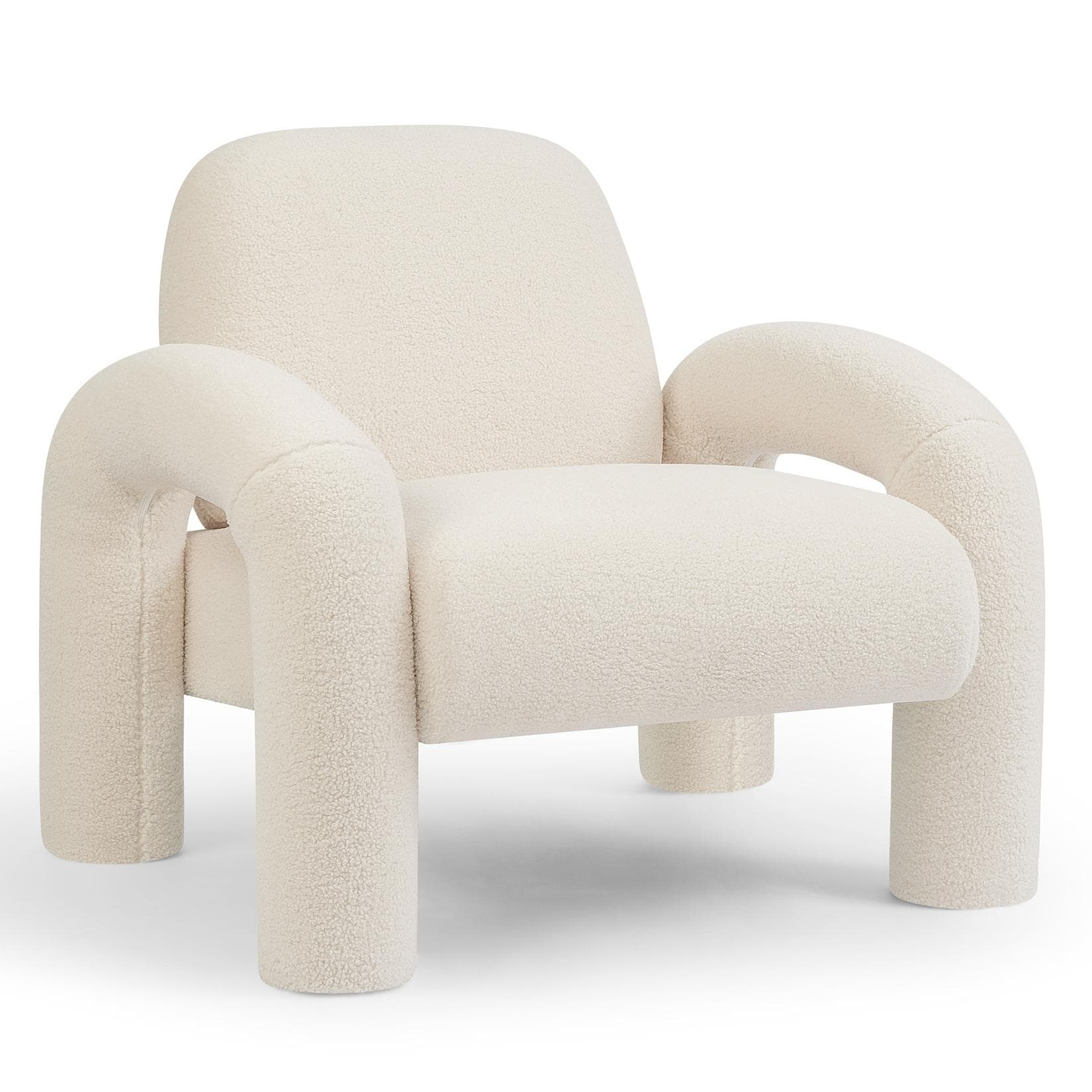 Weißer Loungesessel mit Armlehnen aus Bouclé-Stoff