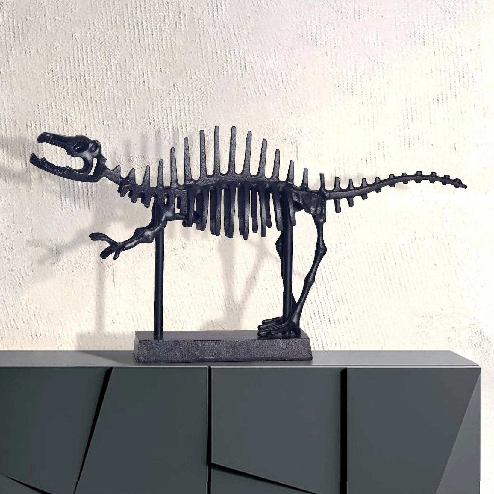 FineBuy Deko T-Rex Alu Schwarz Dinosaurier Wohndeko
