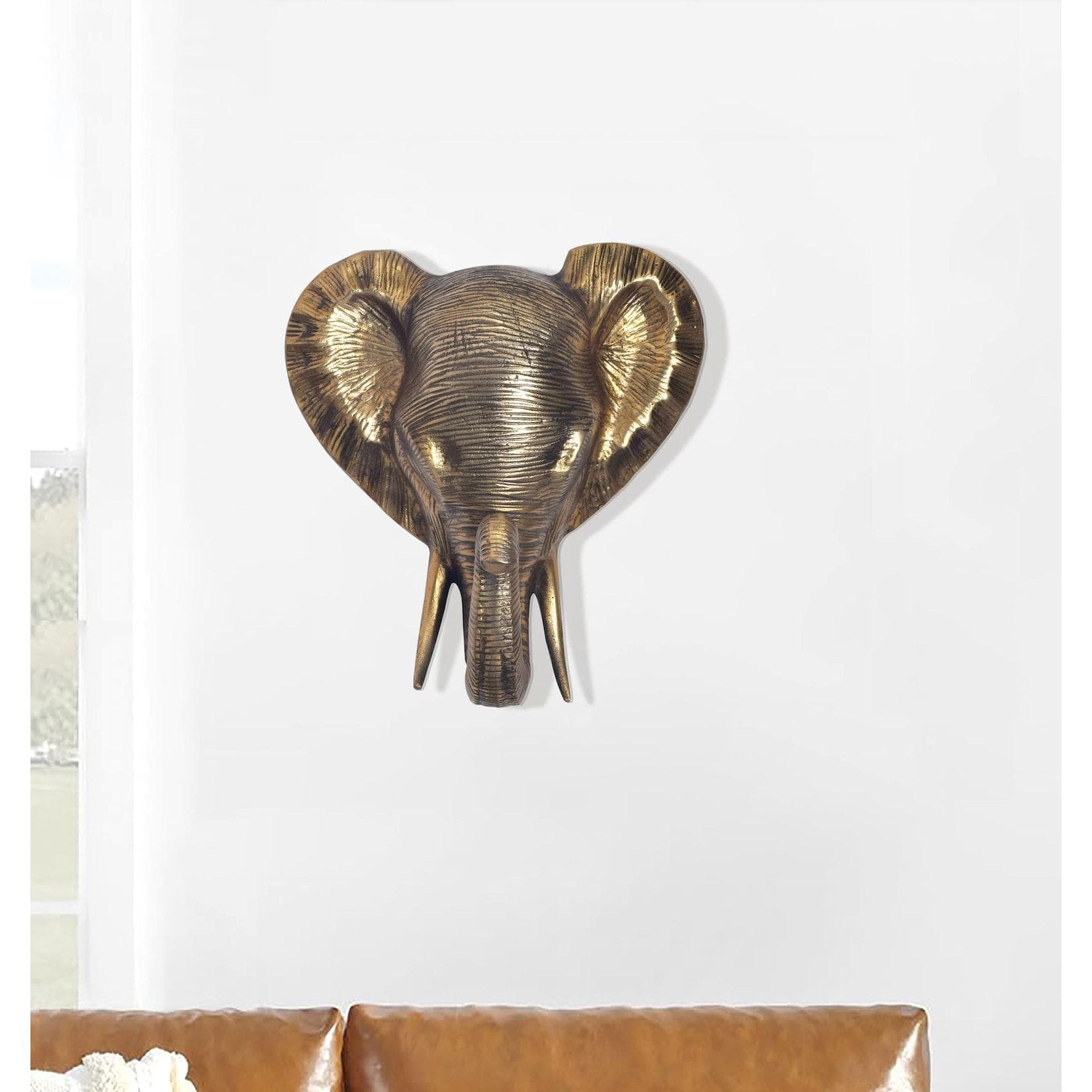 FineBuy Wanddeko Elefant 41 cm Aluminium Gold Modern