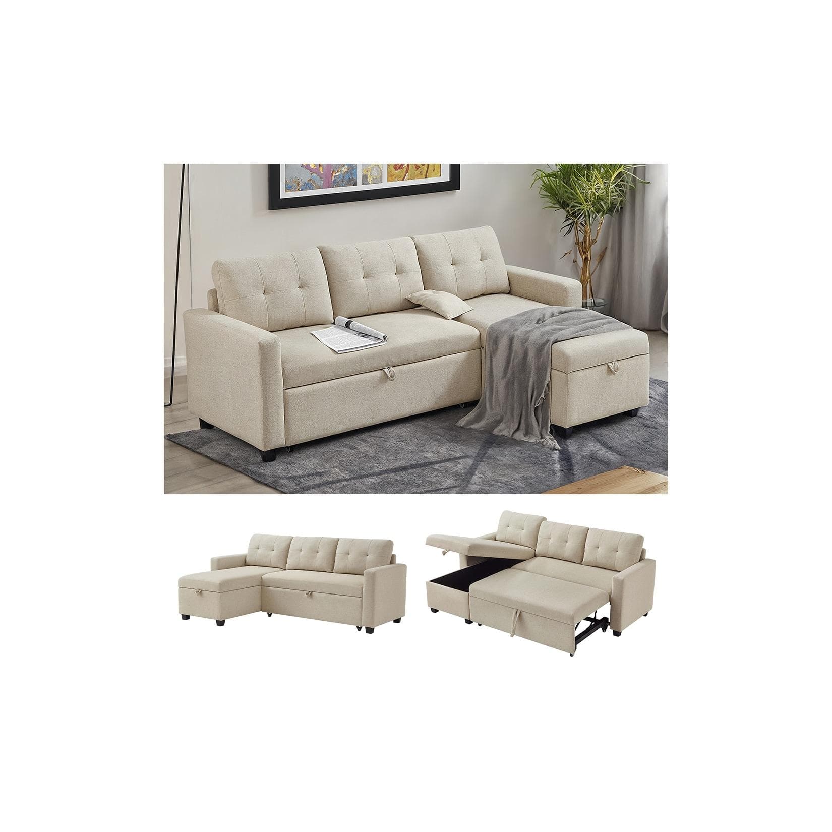 Ecksofa mit Schlaffunktion in Beige