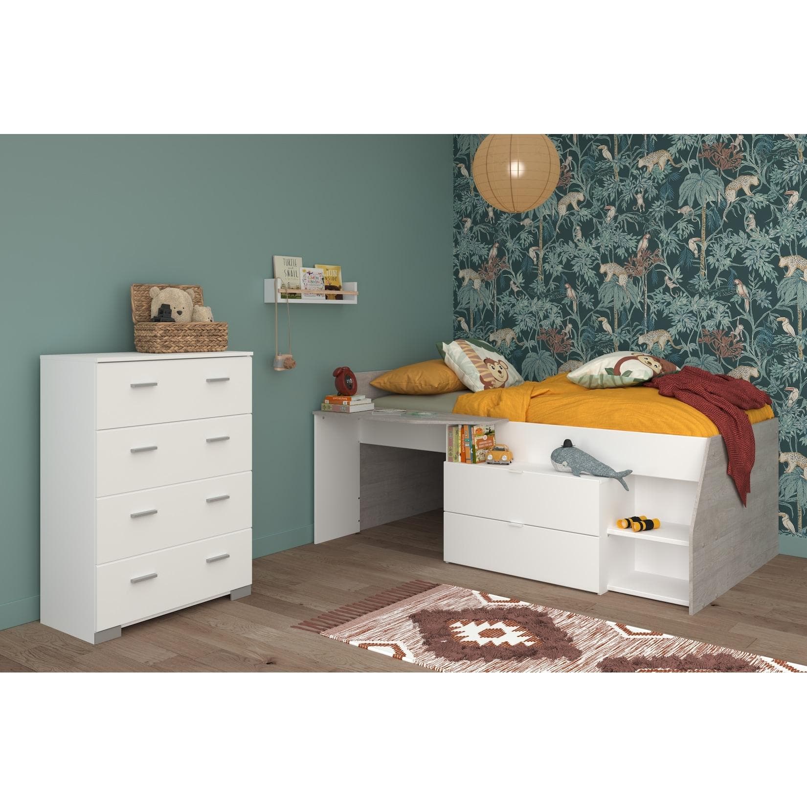 Jugendzimmer-Set PARISOT "Parisot Milky 16" weiß grau halbhohes Hochbett