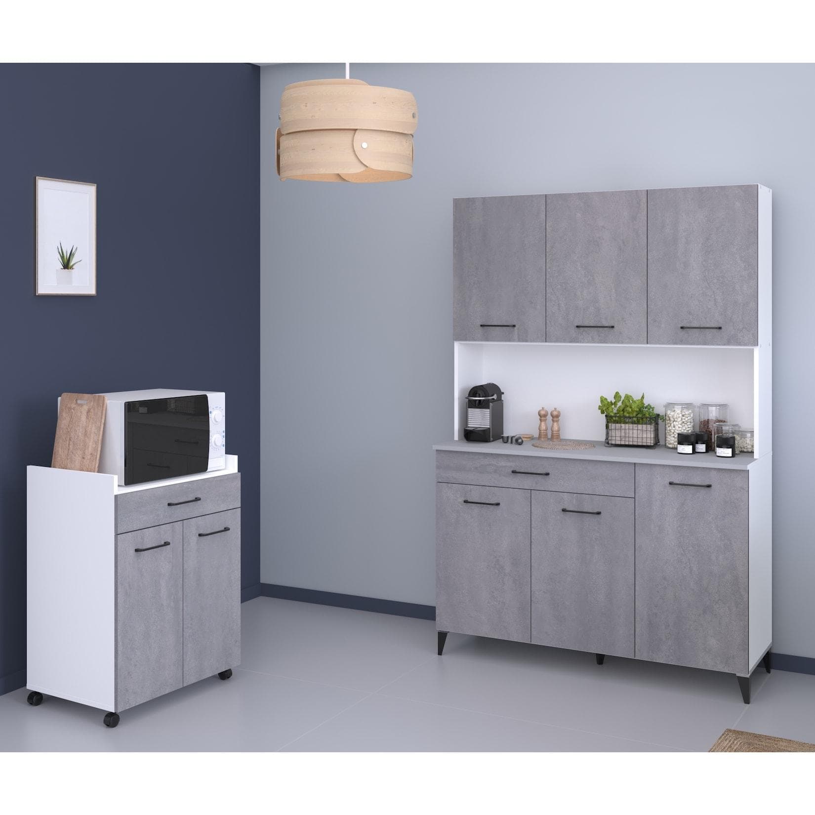 Parisot Malice Küchenbuffet Set - Beton Optik & Rollen