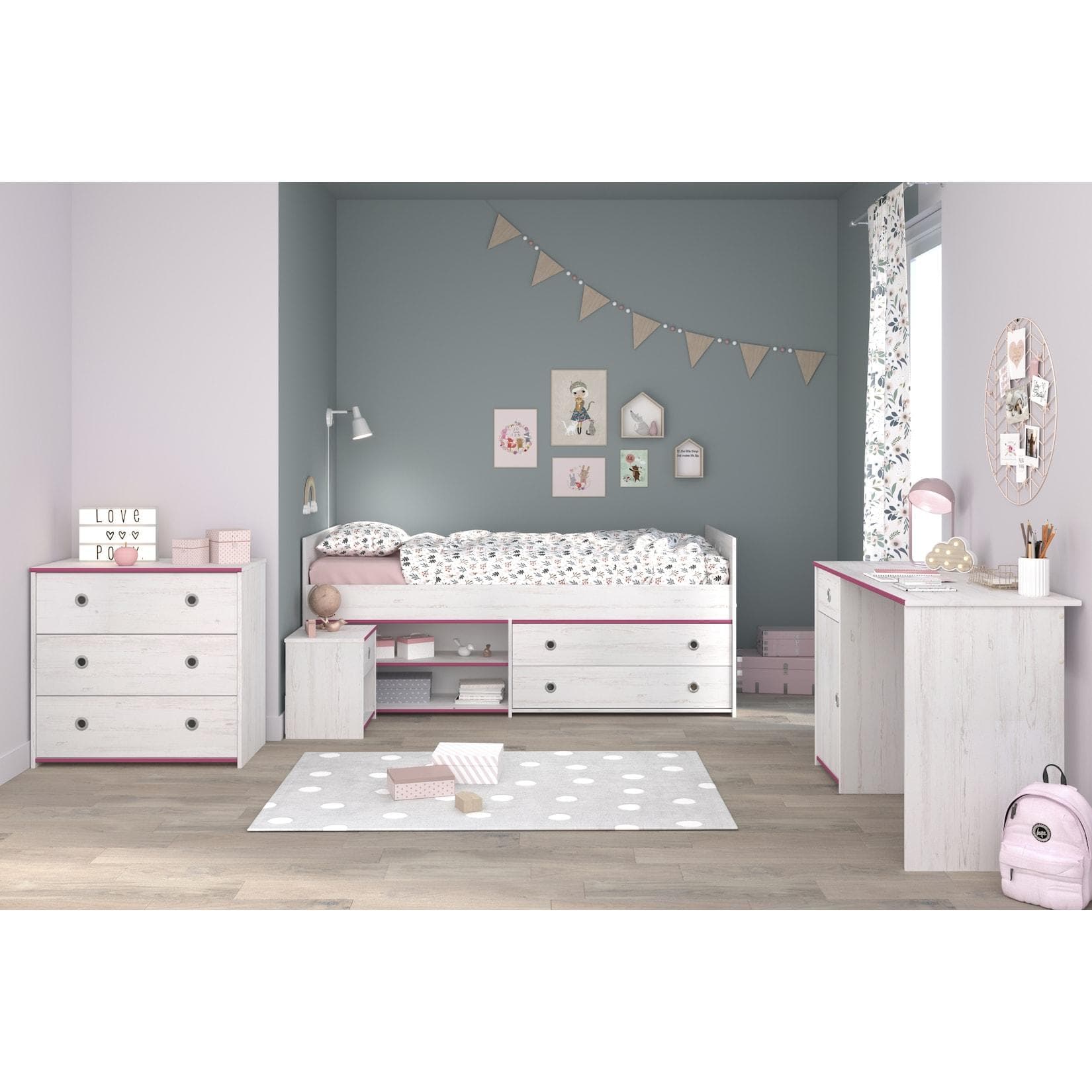 Jugendzimmer-Set mit Stauraumbett & Schreibtisch