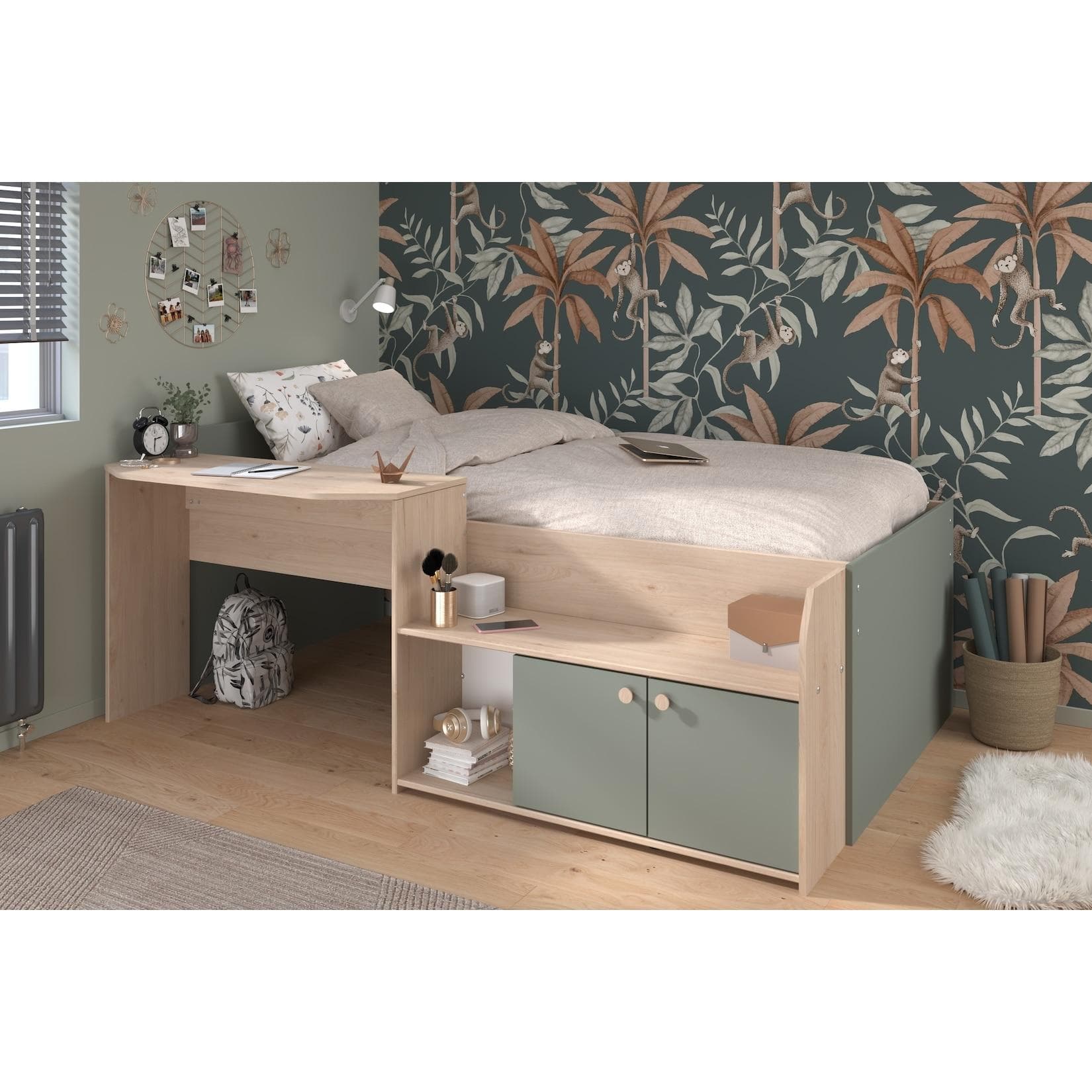 Parisot Halbhohes Hochbett Jade 1 Seladon Grün Jackson-Eiche