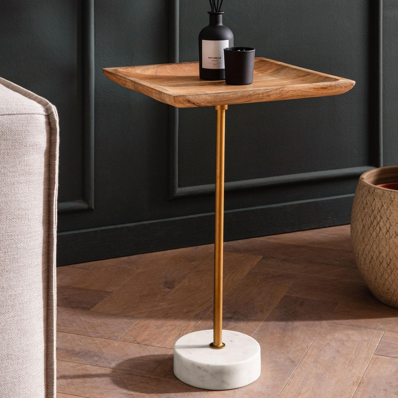 FineBuy Beistelltisch Massivholz Marmor Modernes Design