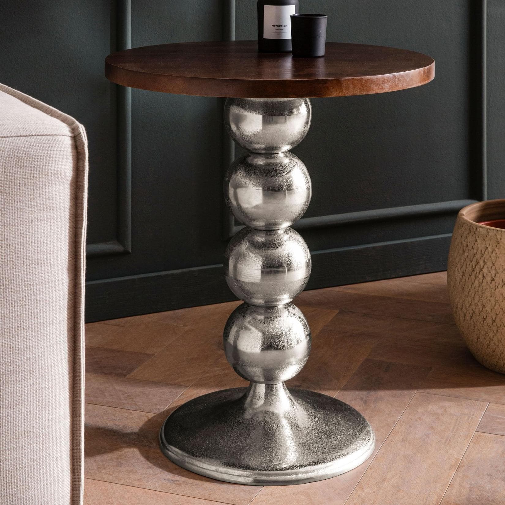 FineBuy Beistelltisch Massivholz Metall Modernes Design