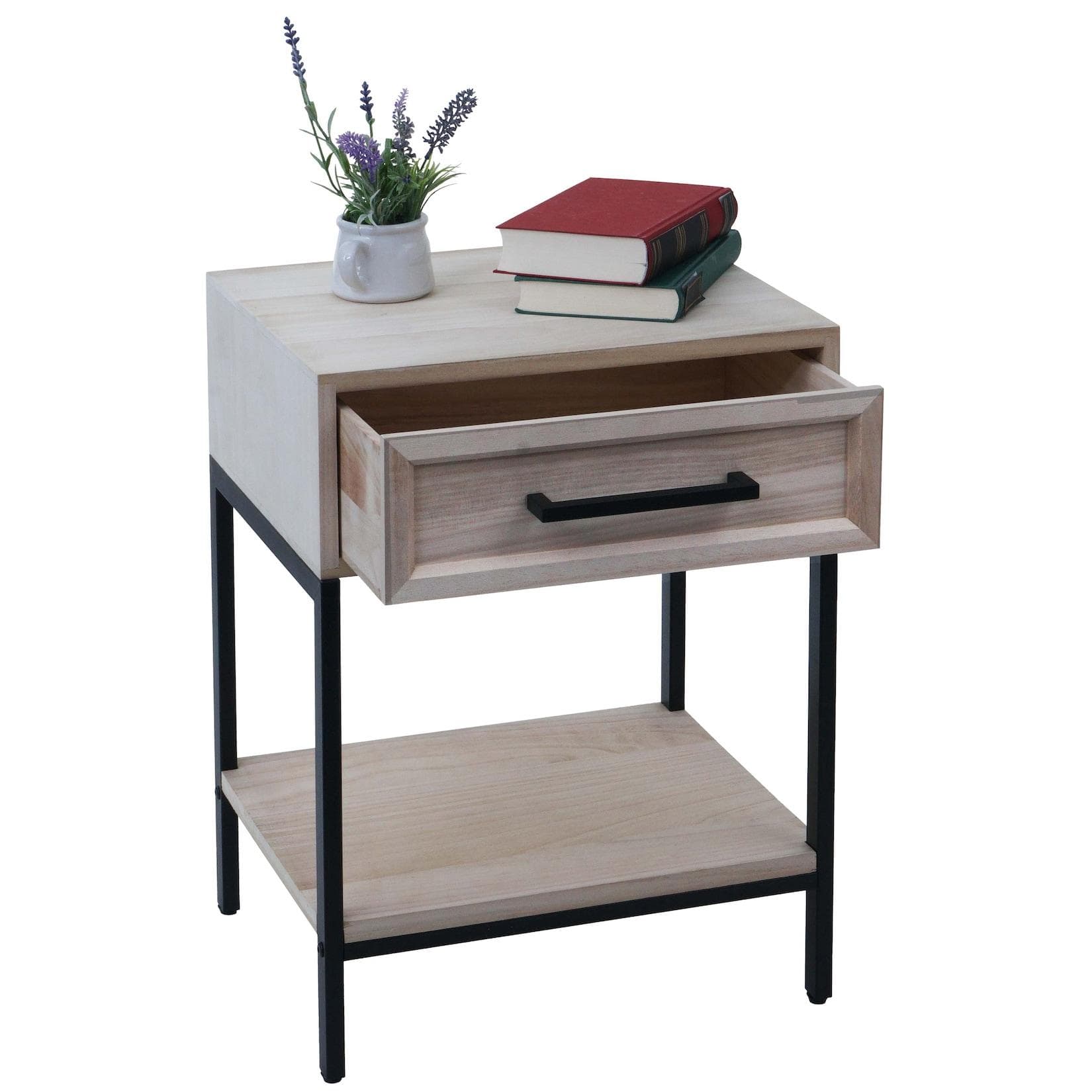 MCW Nachttisch MCW-N91 Shabby-Look Paulownia Holz Beige