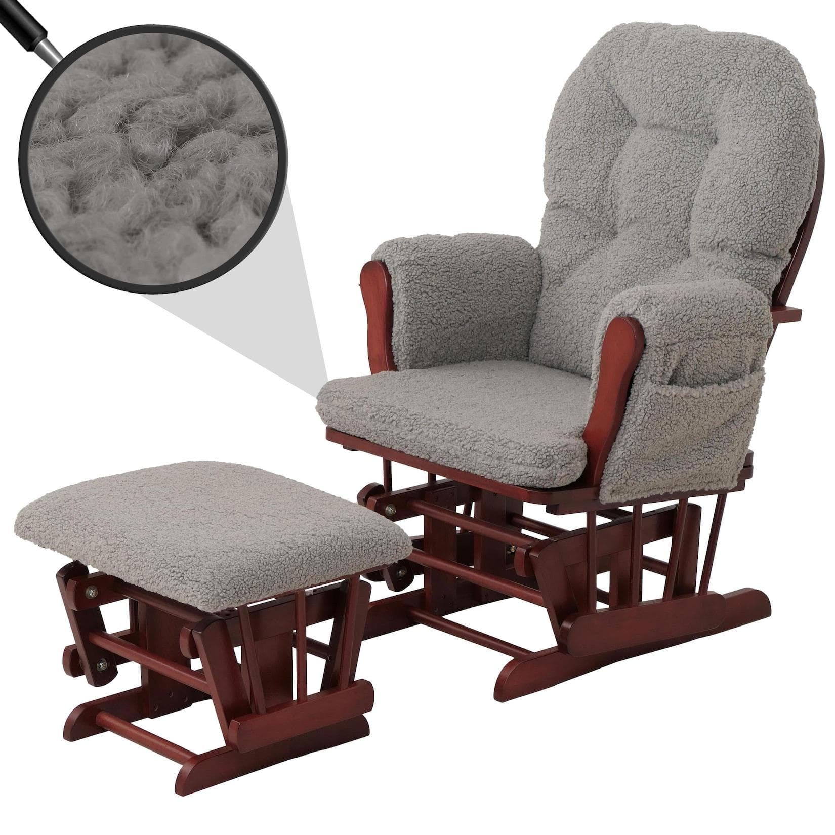 Relaxsessel MCW-C76 Schaukelstuhl mit Hocker Grau Stoff Bouclé