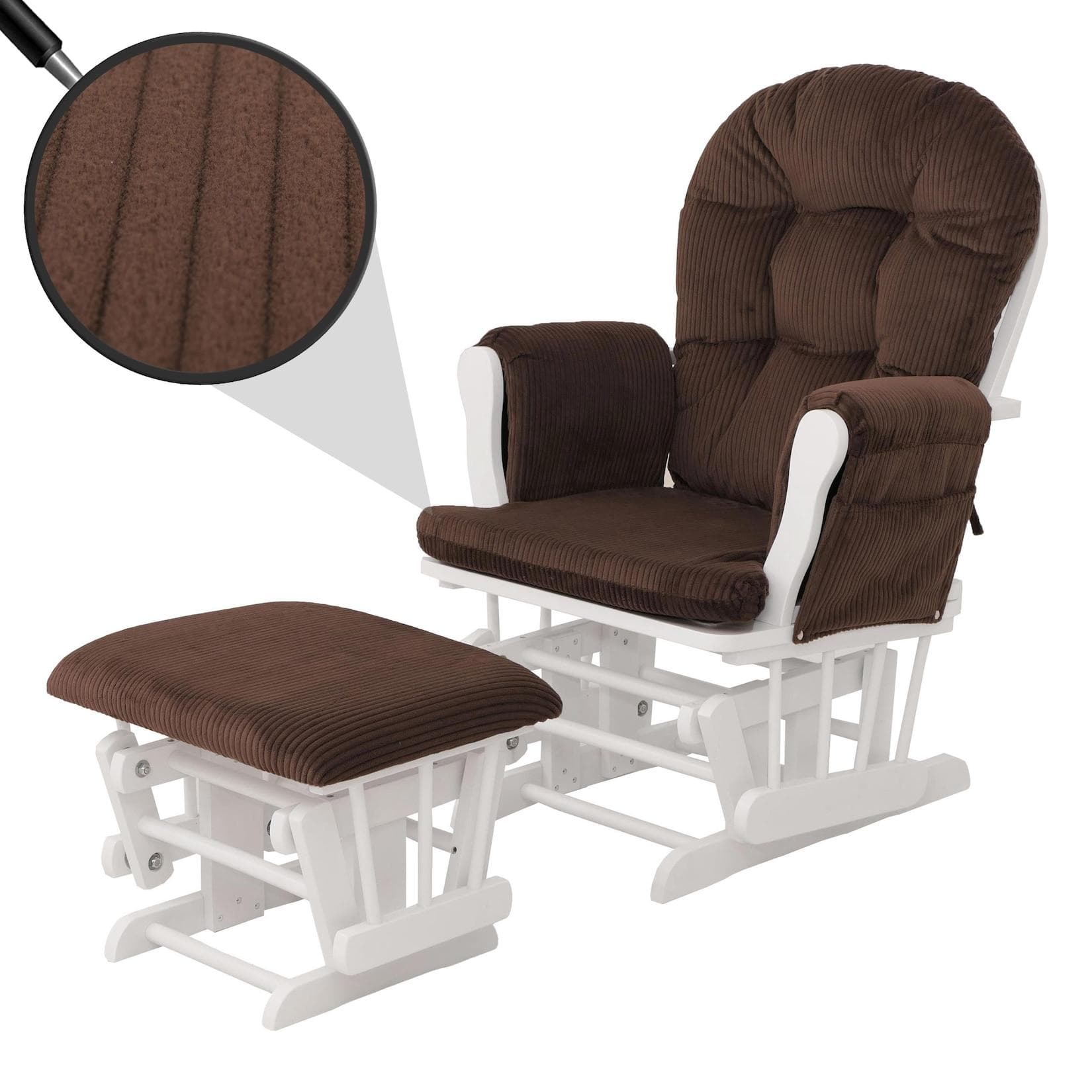 MCW Relaxsessel MCW-C76 Schaukelstuhl mit Hocker Stoff Cord braun weiß