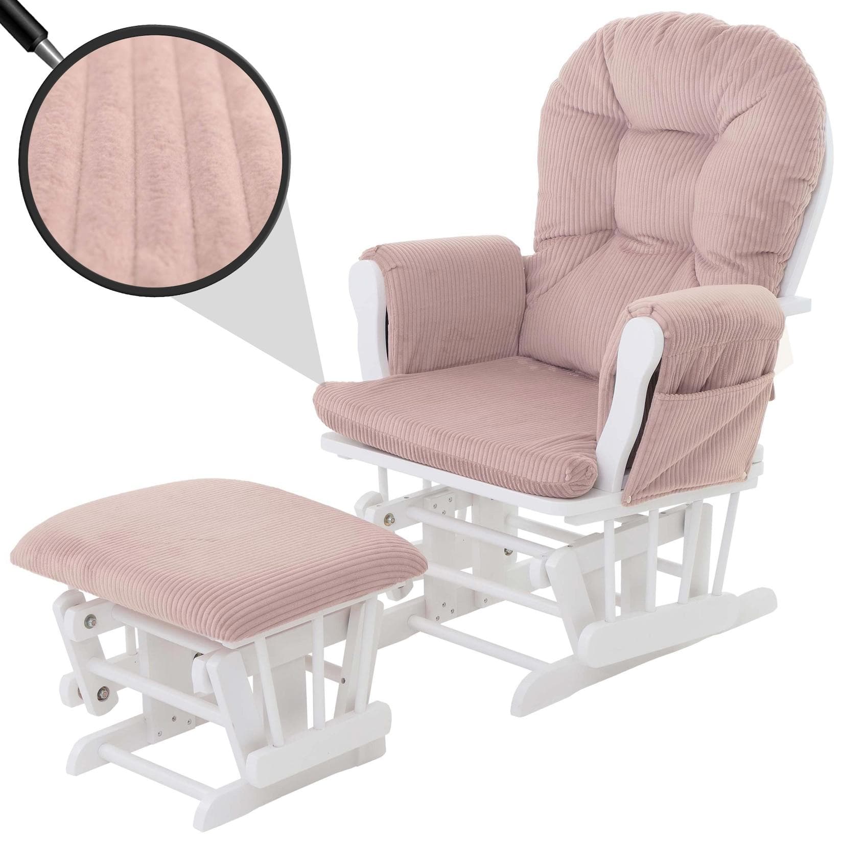MCW Relaxsessel MCW-C76 Schaukelstuhl mit Hocker Rosa/Weiß
