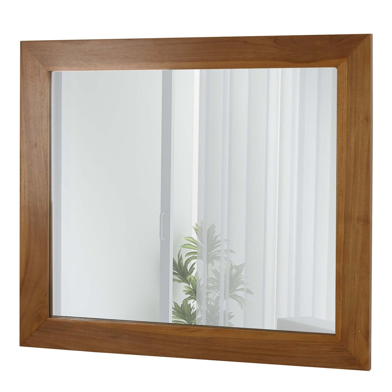 Teak-Wandspiegel MCW-M75 Badspiegel Holzrahmen 71x80cm