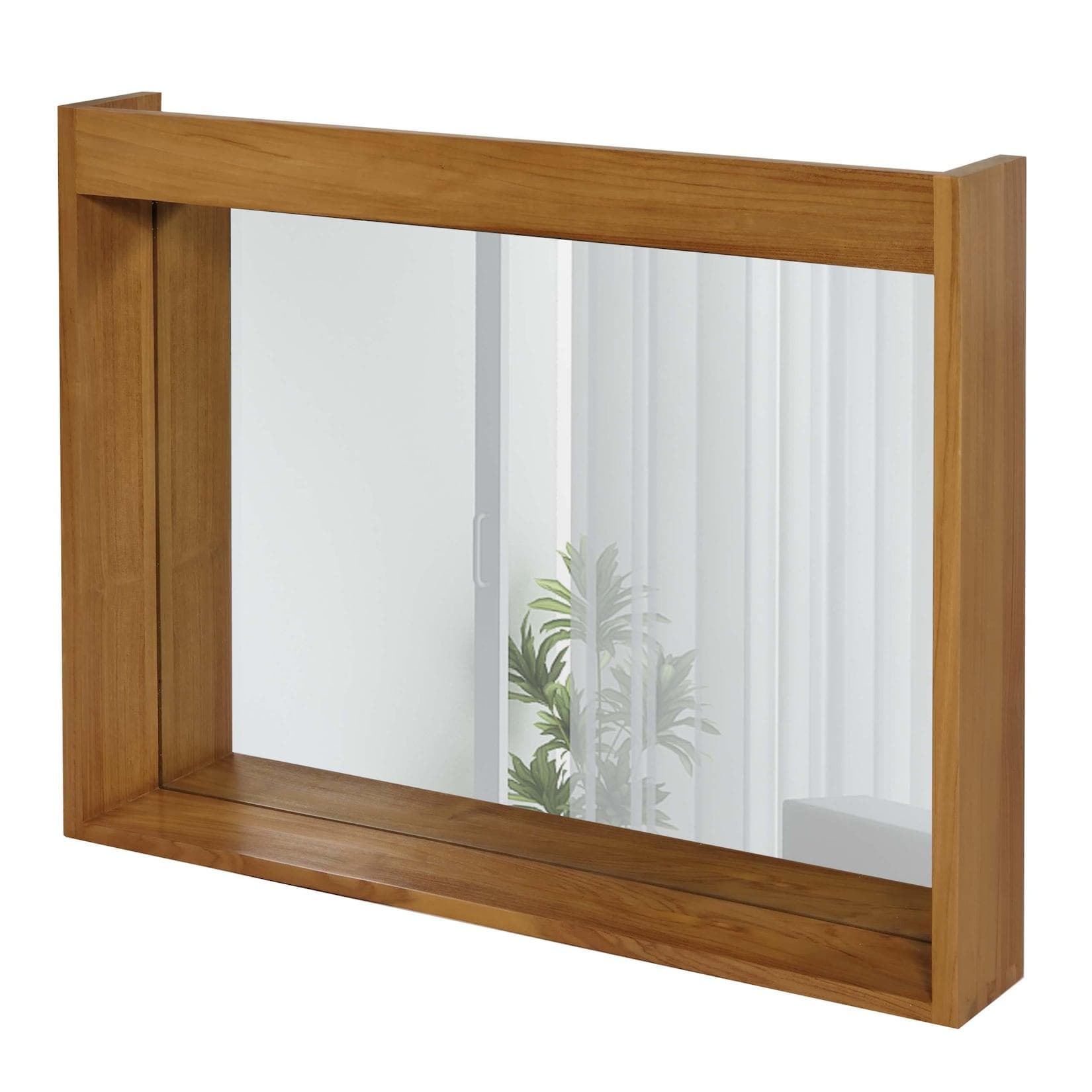 Teak-Wandspiegel MCW-M75 Badspiegel Holzrahmen 77x100cm