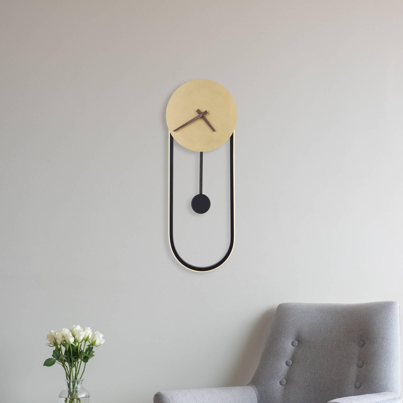 LED-Wandlampe Sussy mit Uhr Schwarz/Gold