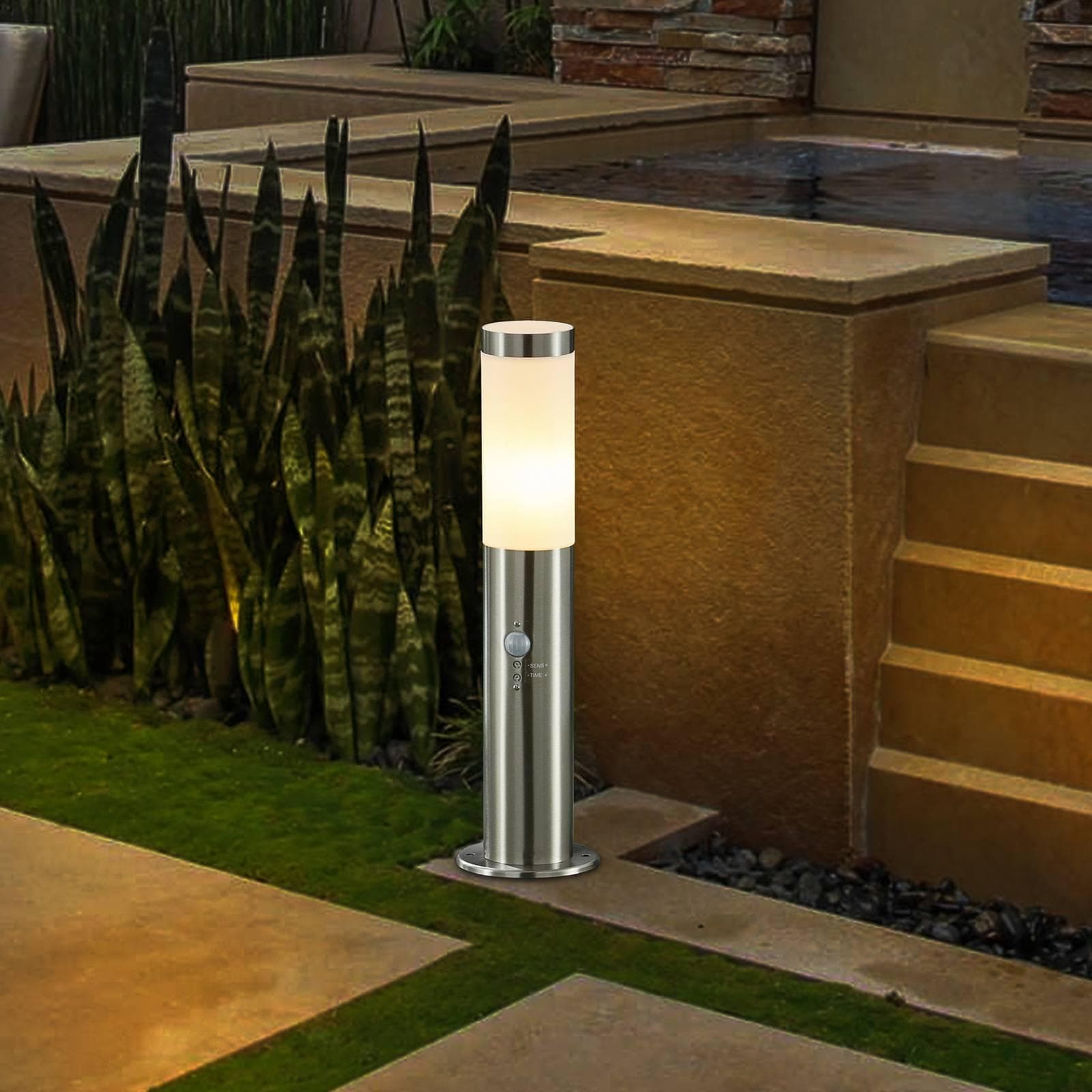 Lindby Sockellampe Statius Grau Edelstahl Sensor 45 cm