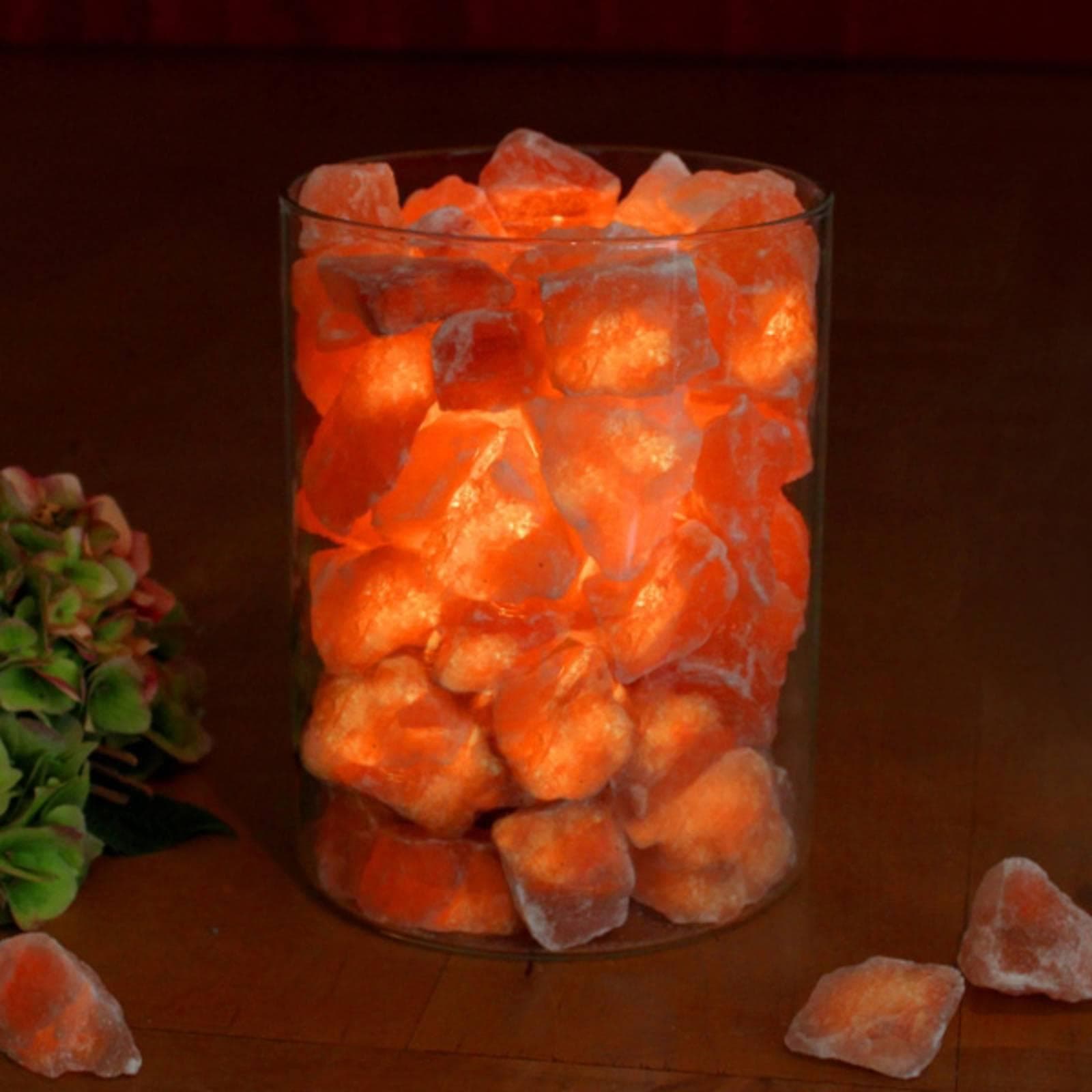 Salzkristall-Feuer im Glas mit Palmwachs-Kerze