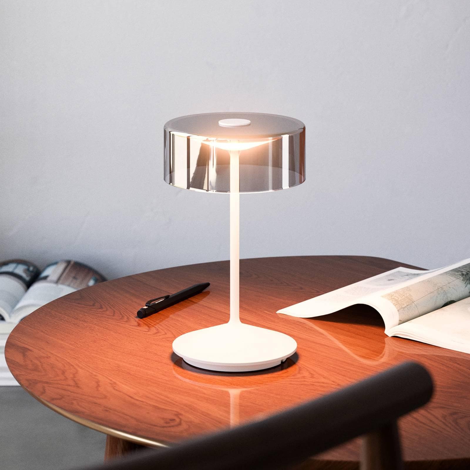 SIGOR Numotion LED Tischleuchte mit Glasschirm - Kabellos, Warmweiß & Extra Warmweiß