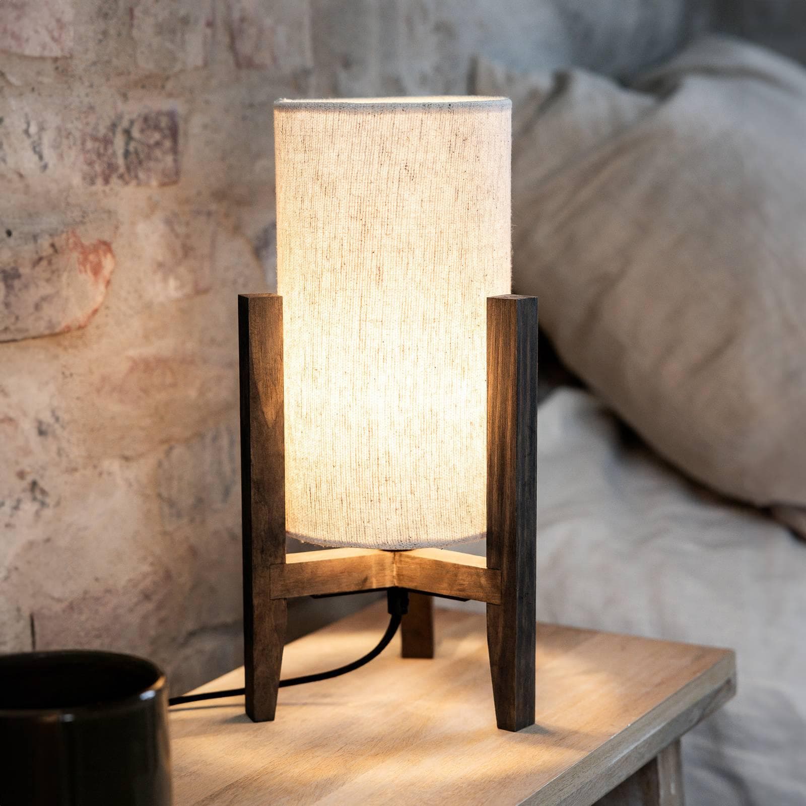 Tischleuchte Eruca Braun/Beige Holz/Leinen