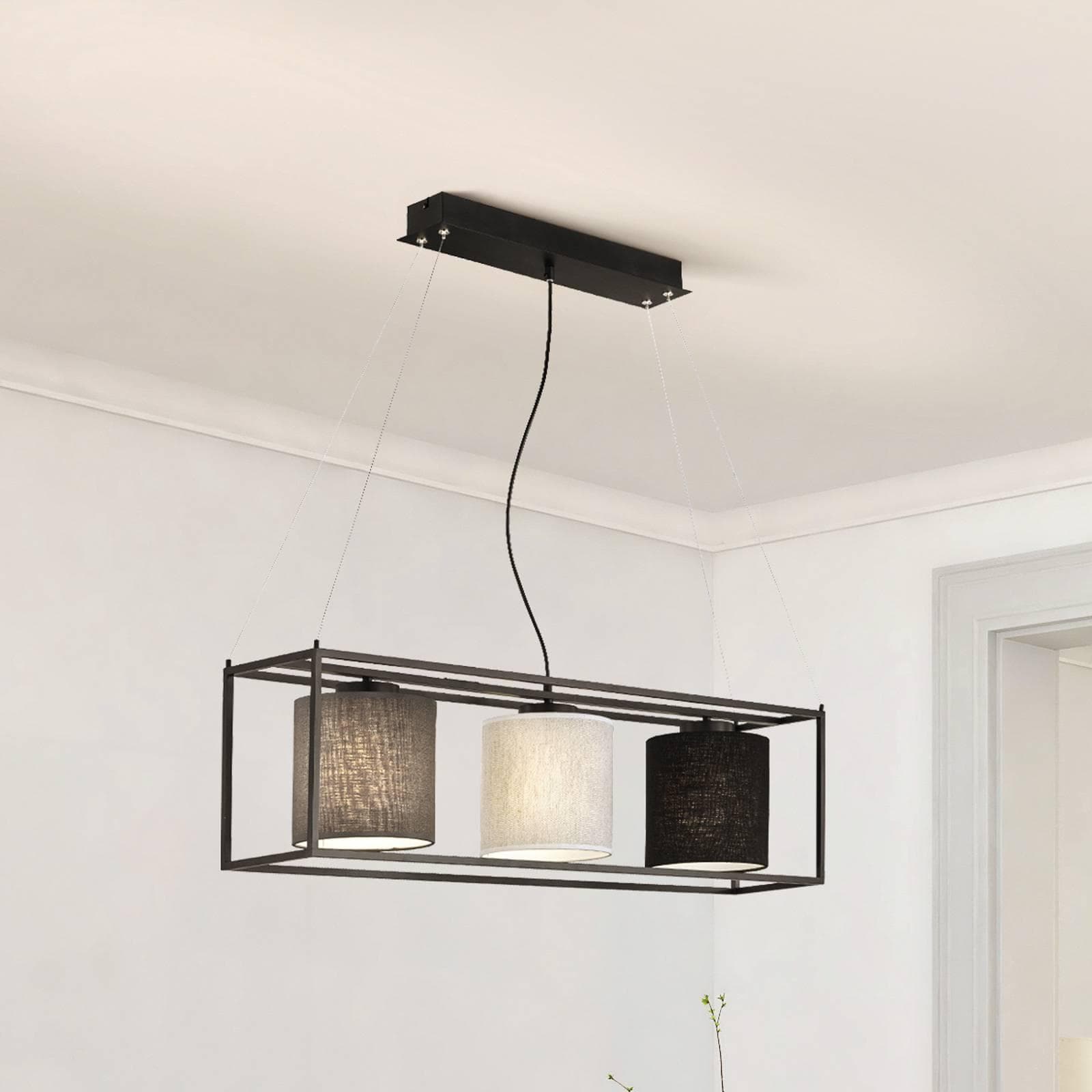 Fischer und Honsel Hängelampe Gilli, dreiflammig Beige/Schwarz/Grau