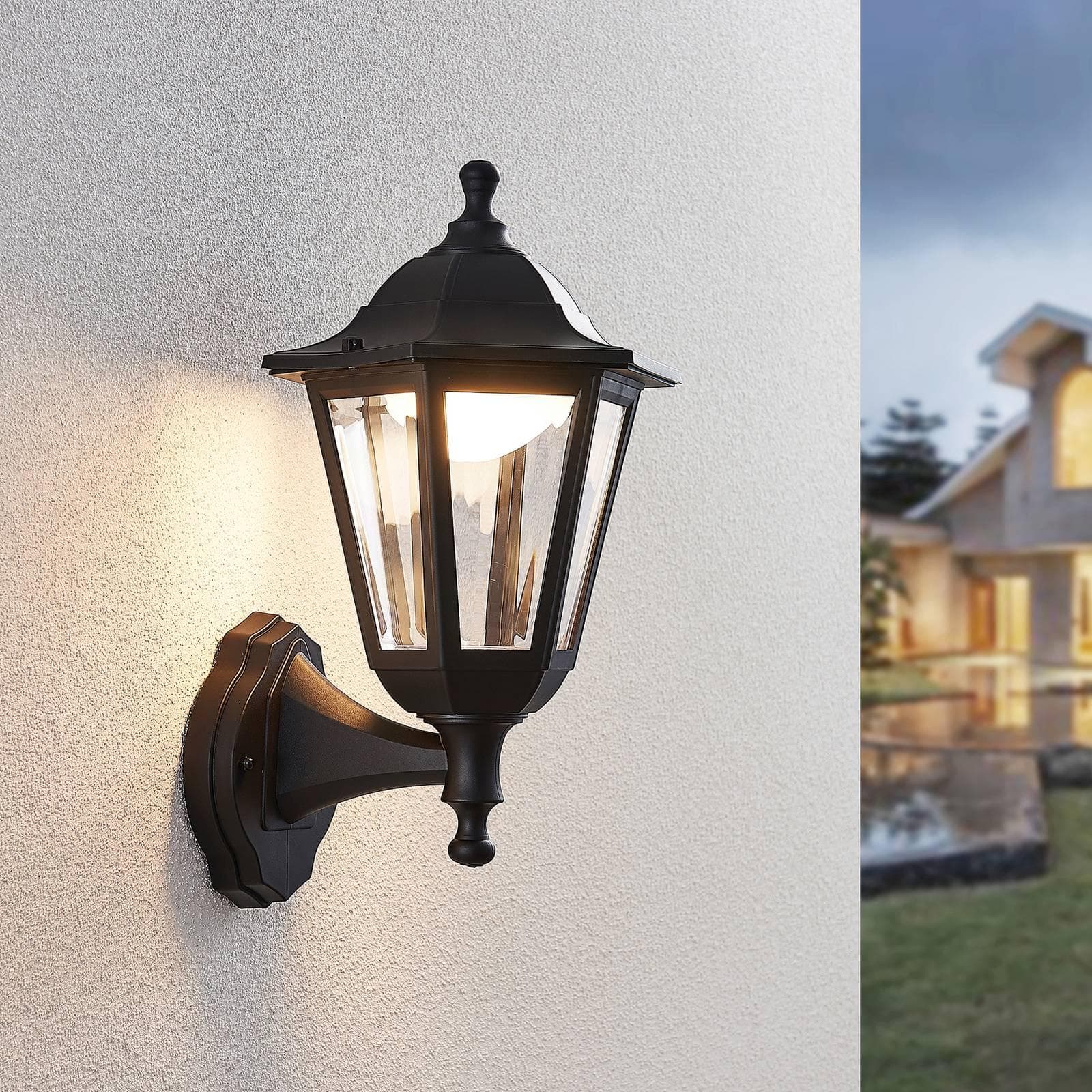 Lindby LED-Außenwandlampe Iavo Schwarz Laterne 38cm IP44