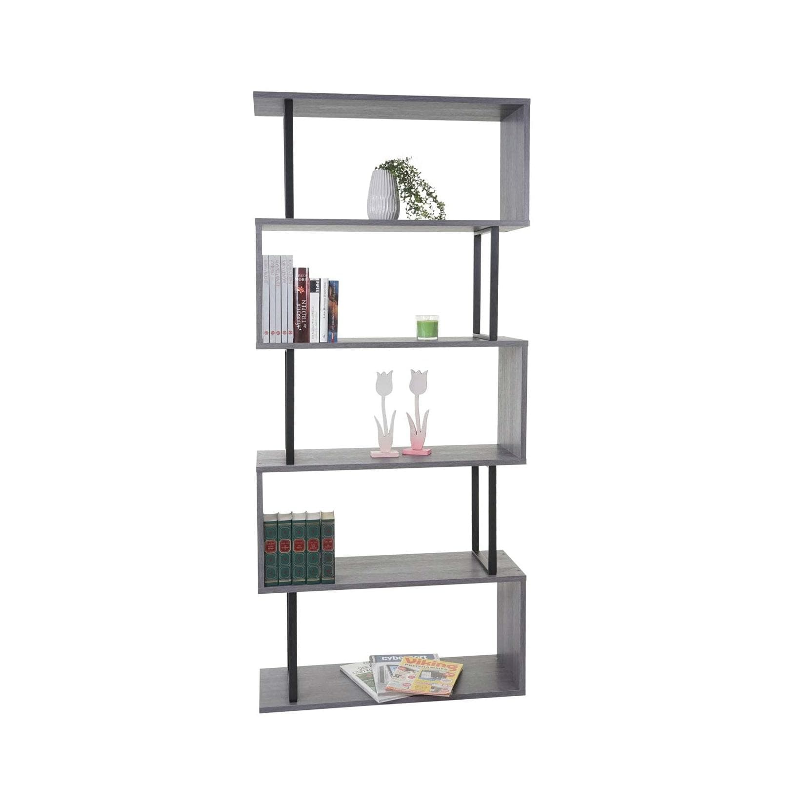 MCW Bücherregal 5 Ebenen Grau Schwarz 3D-Struktur