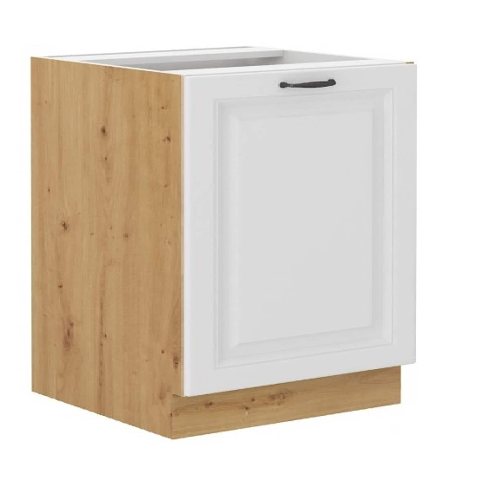 Landhaus-Küche: Weißer Unterschrank mit Eiche Artisan Optik