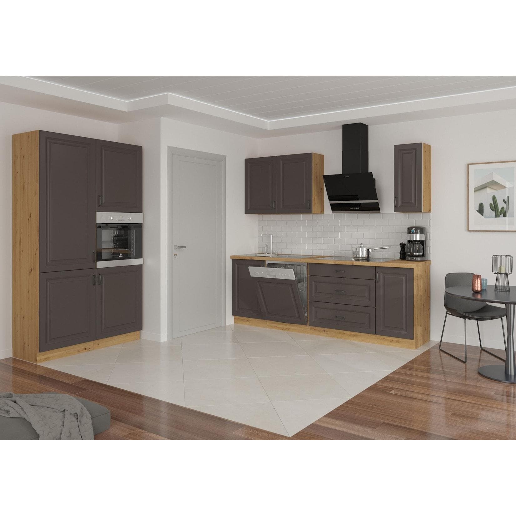 Küche Stilo Grau + Eiche Artisan 230 + 120 cm Küchenzeile