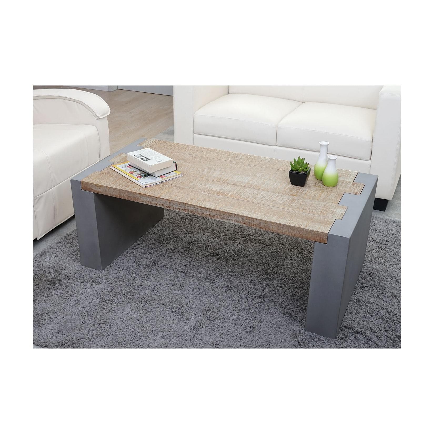 MCW Couchtisch MCW-A15 Rustikal Beton-Optik Tannenholz