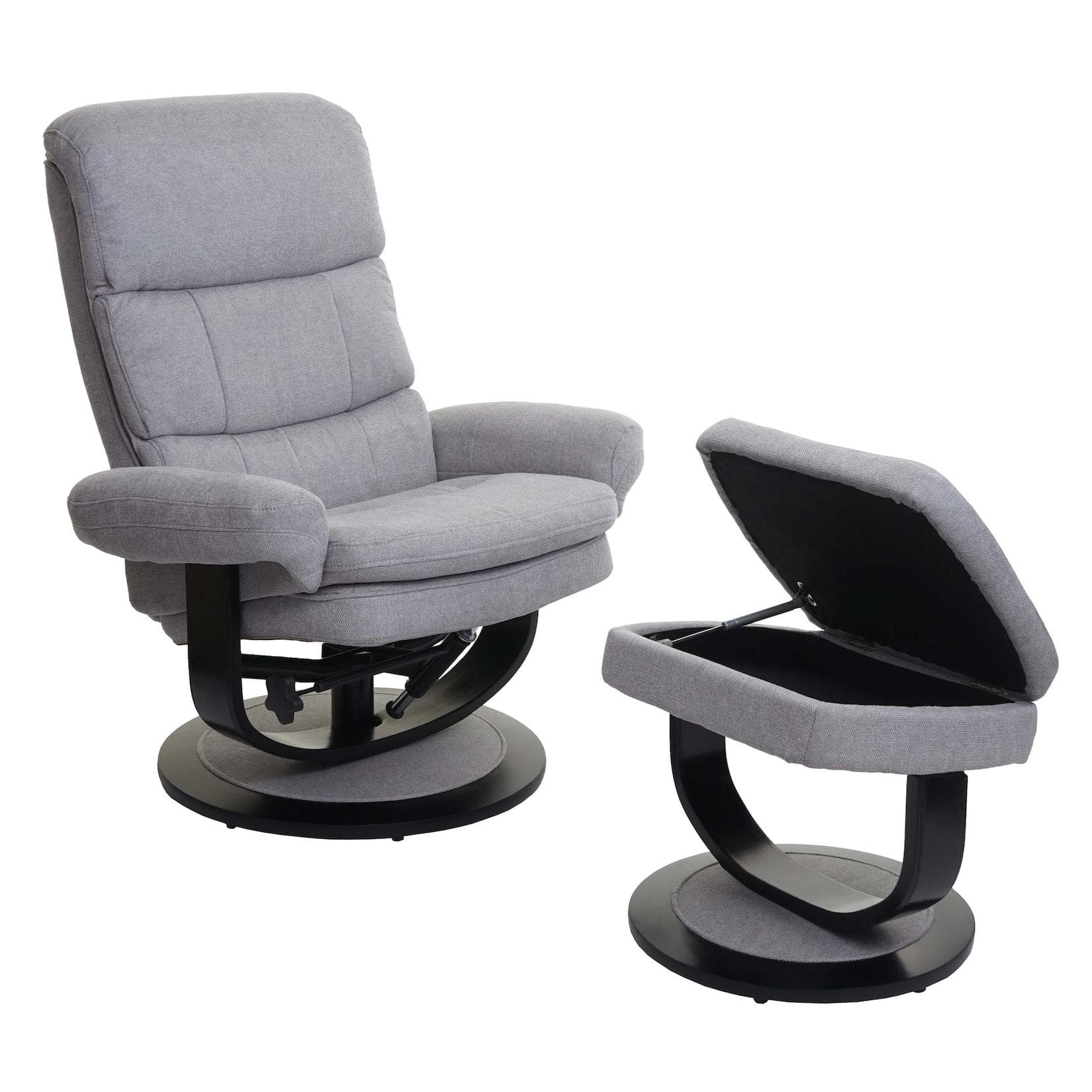 Relaxsessel MCW-C16 TV-Sessel mit Hocker & Staufach - Hellgrau Stoff