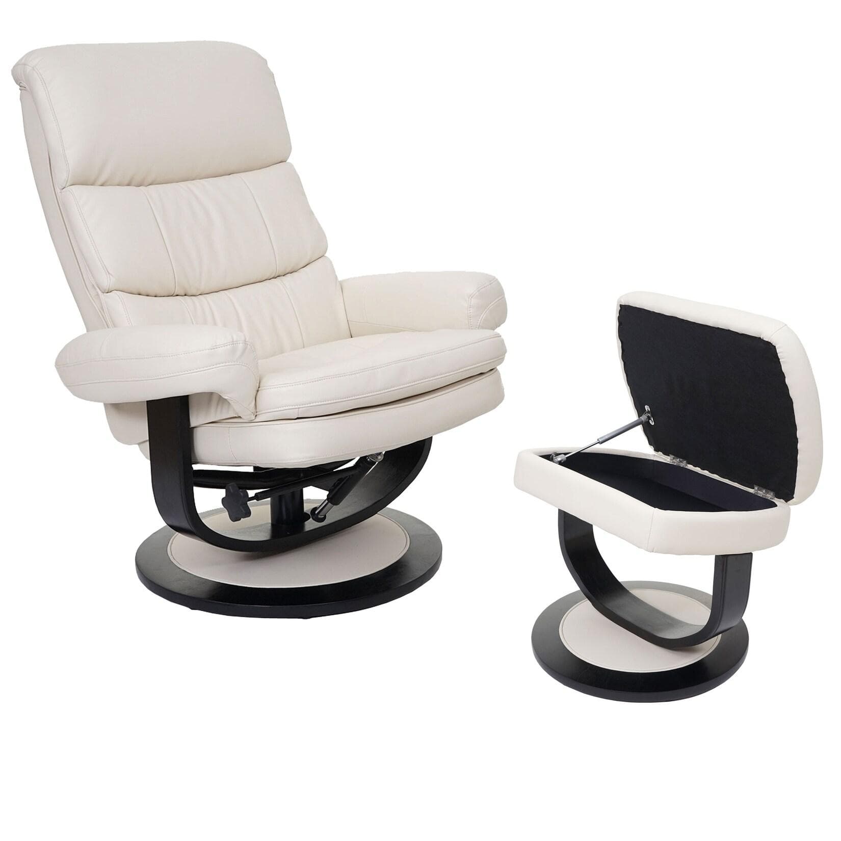 Relaxsessel MCW-C16 TV-Sessel mit Hocker & Staufach Kunstleder Creme