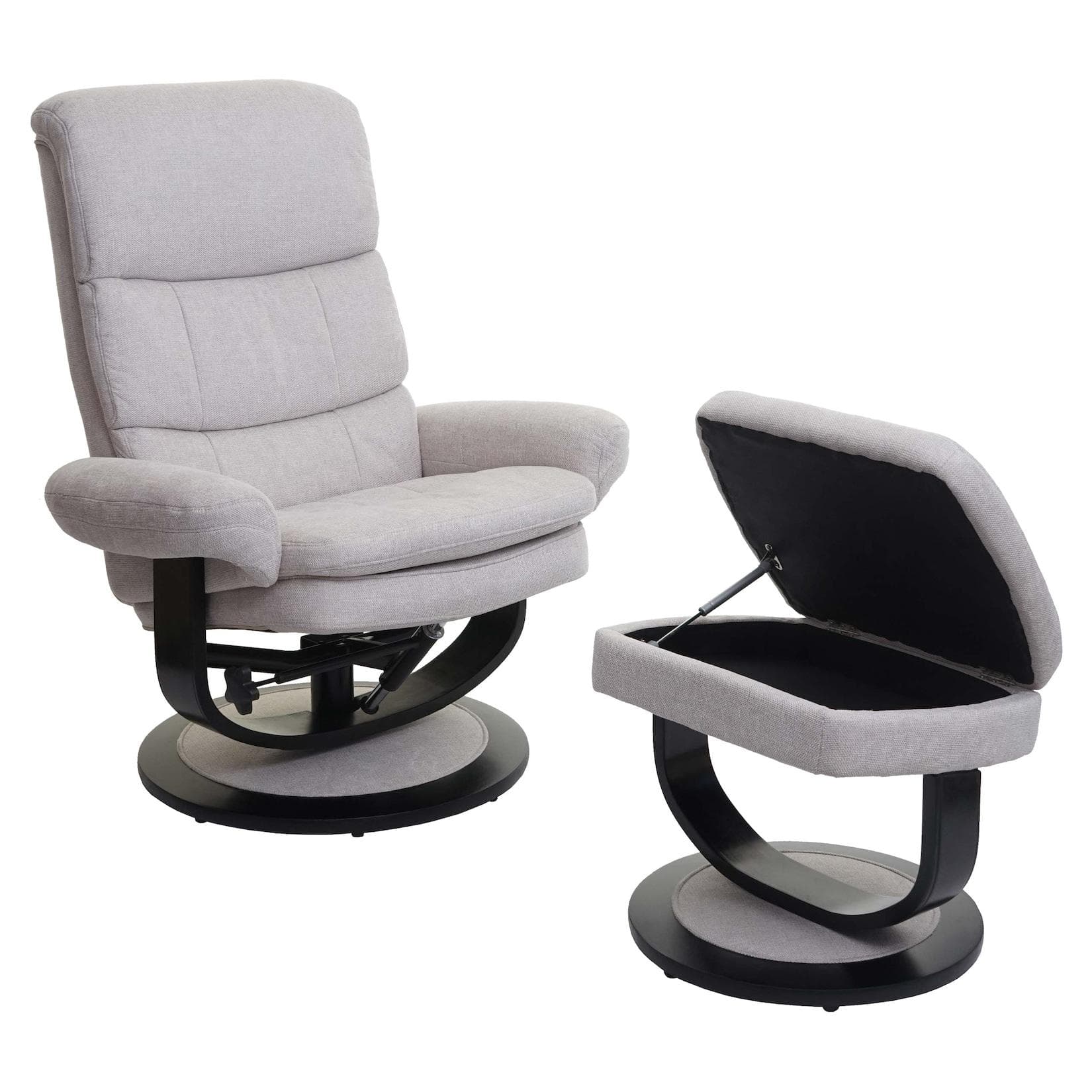 Relaxsessel MCW-C16 mit Hocker & Staufach - Creme Beige Stoff