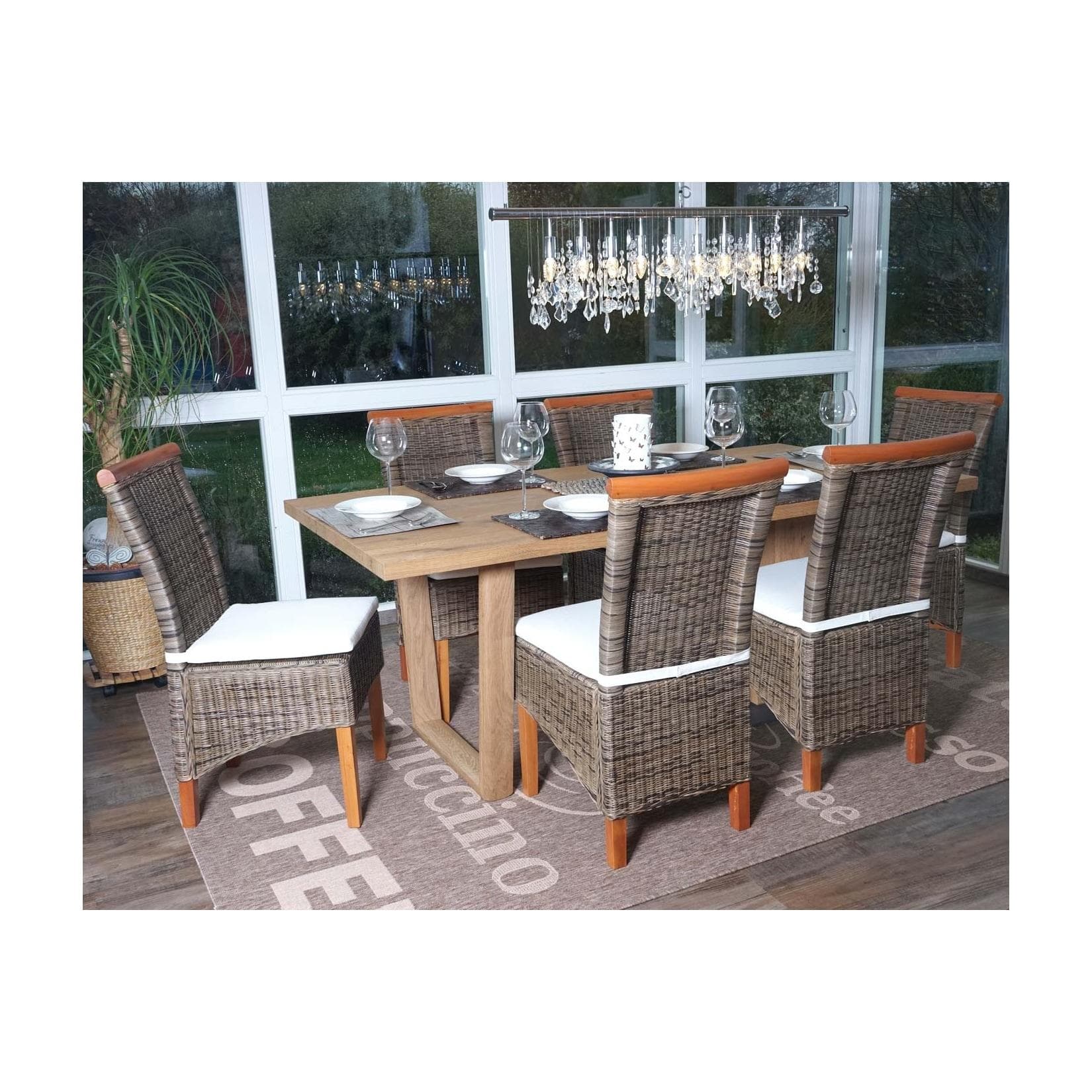 MCW 6er-Set Esszimmerstuhl Sinio Rattan mit Sitzkissen