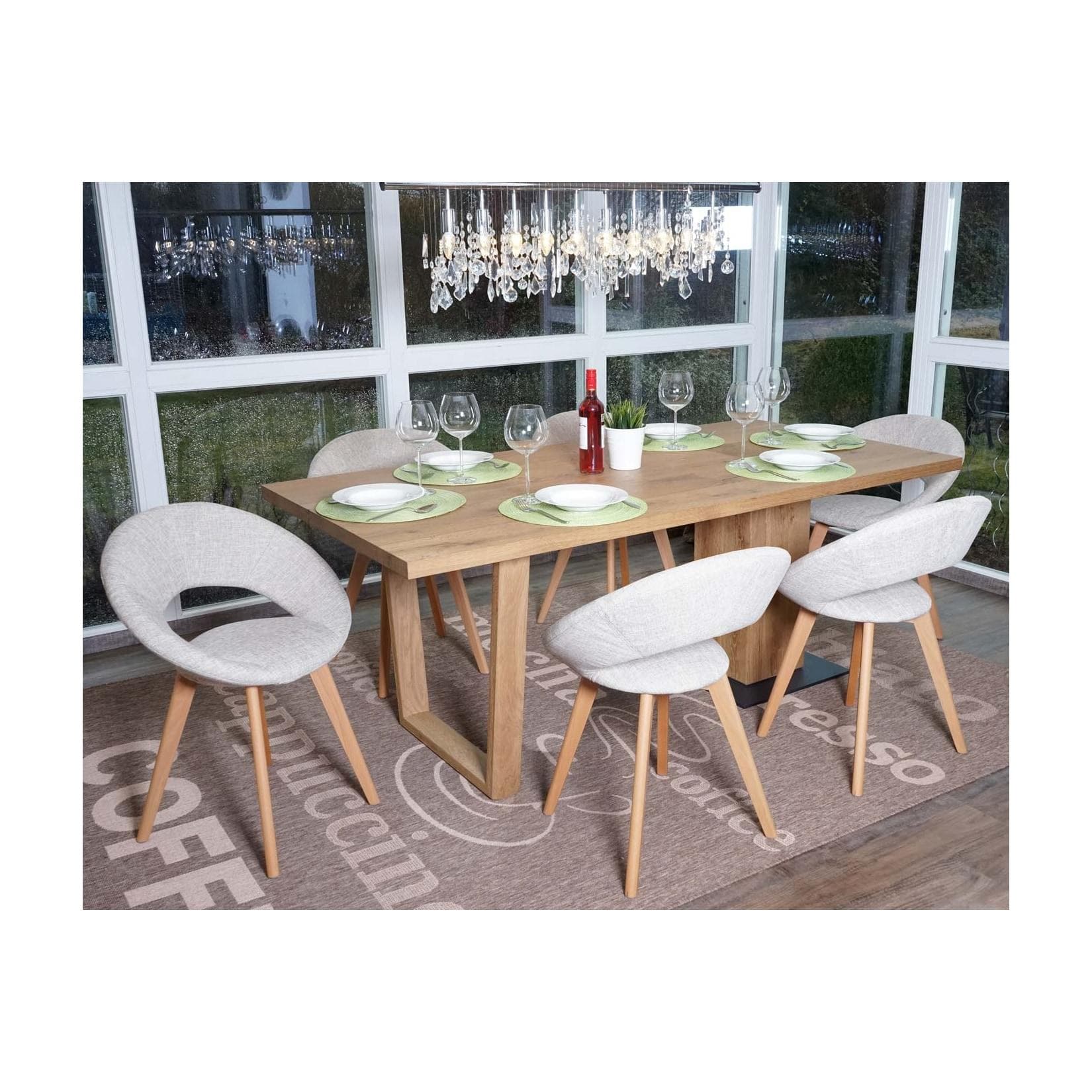 MCW 6er-Set Esszimmerstuhl Almada III Retro 50er Jahre Design Creme/Grau