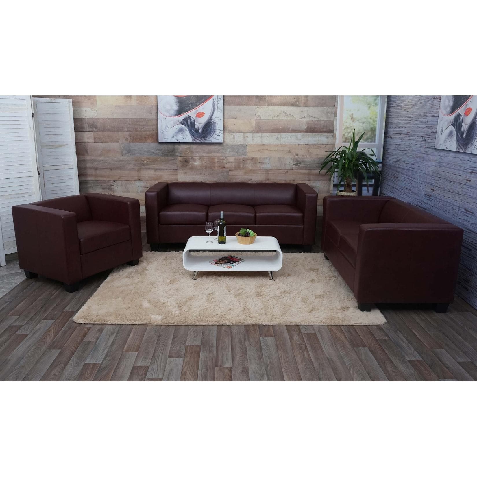 MCW Wohnlandschaft Lille 3-2-1 Set Kunstleder Rot-Braun