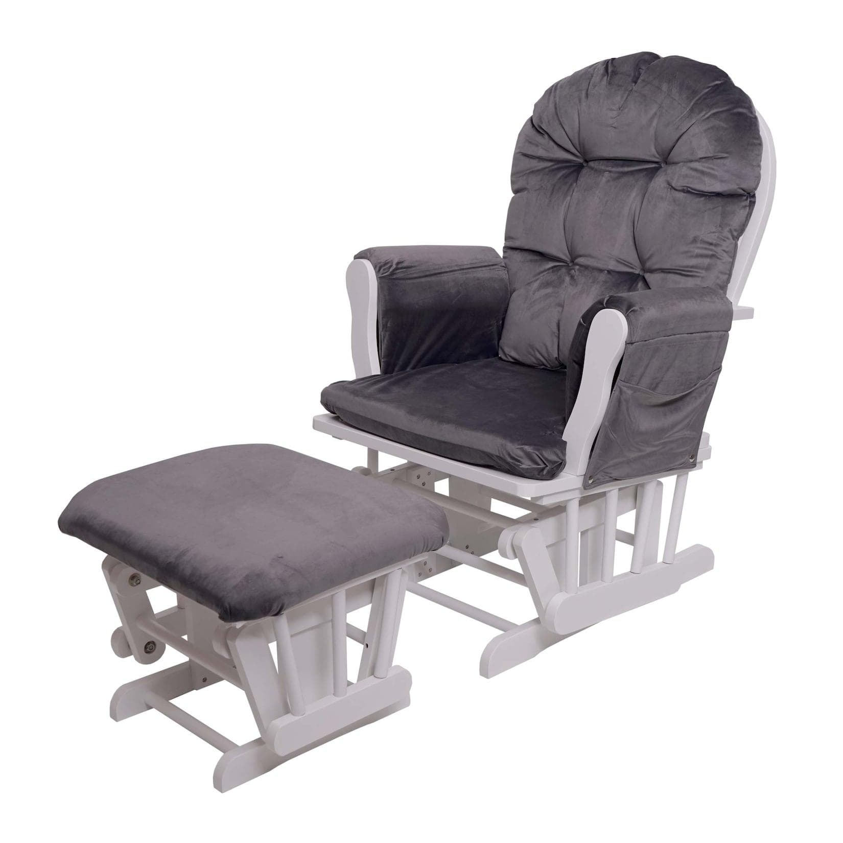 Relaxsessel MCW-C76 Schaukelstuhl mit Hocker Samt Grau Weiß