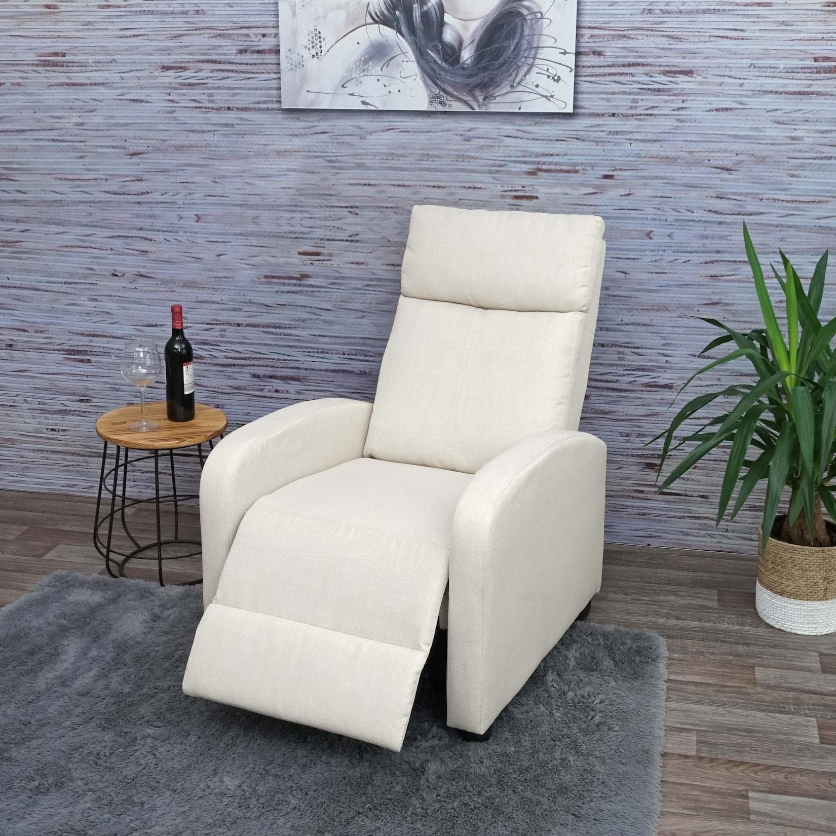 Fernsehsessel MCW-F76 Relaxsessel mit Liegefunktion Creme Stoff