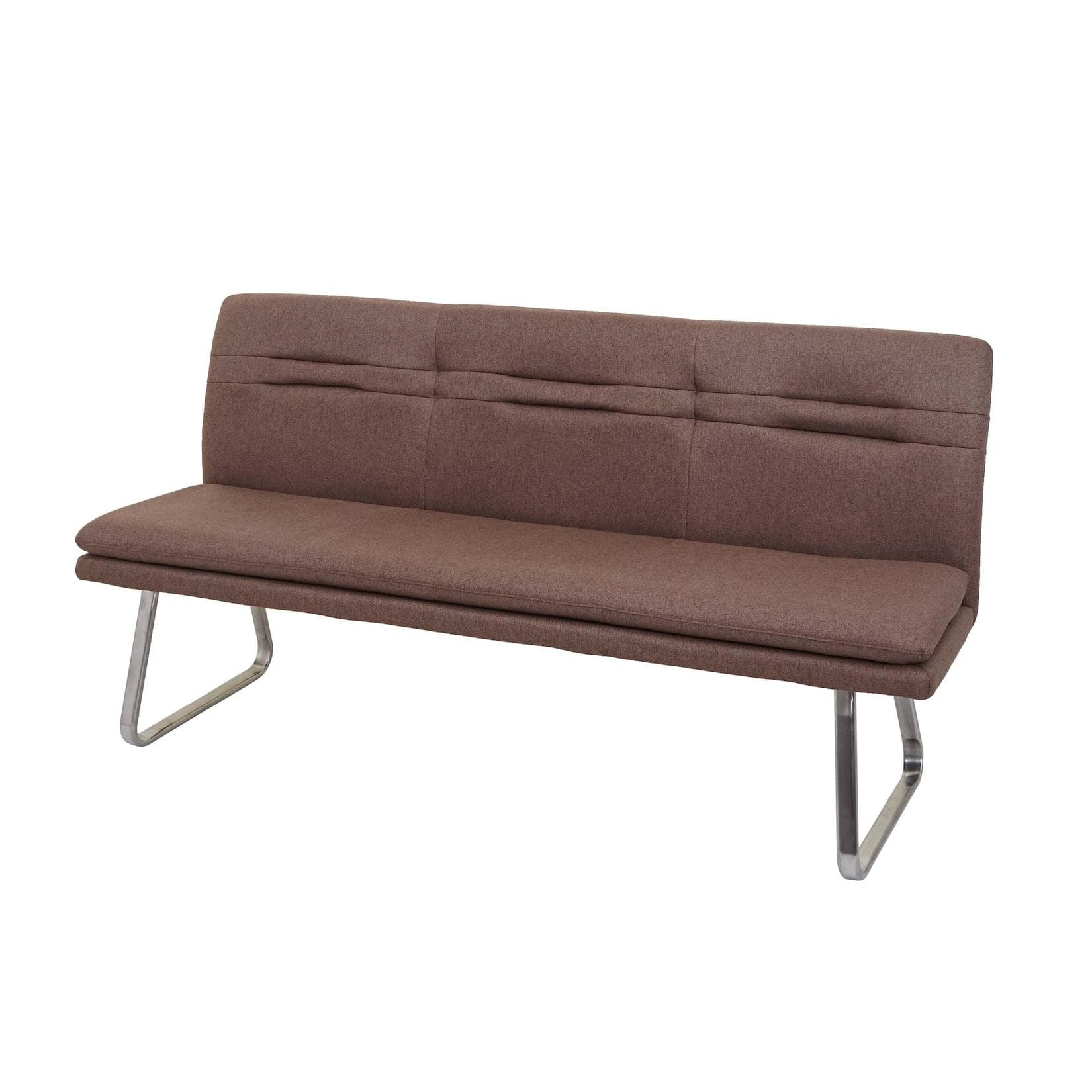 Sitzbank MCW-H70 Esszimmerbank Polsterbank Rückenlehne Stoff/Textil Edelstahl gebürstet Braun 180cm
