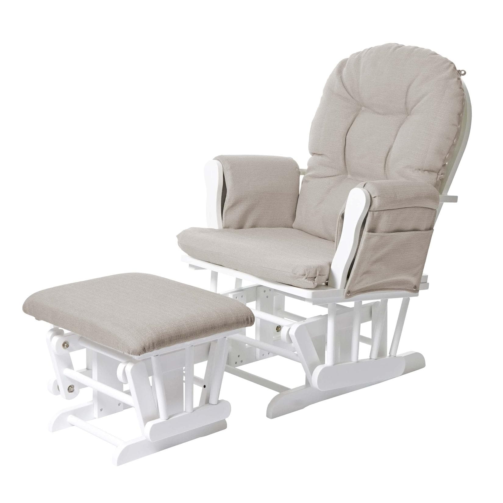 Relaxsessel MCW-C76 Schaukelstuhl mit Hocker Stoff Creme Gestell Weiß