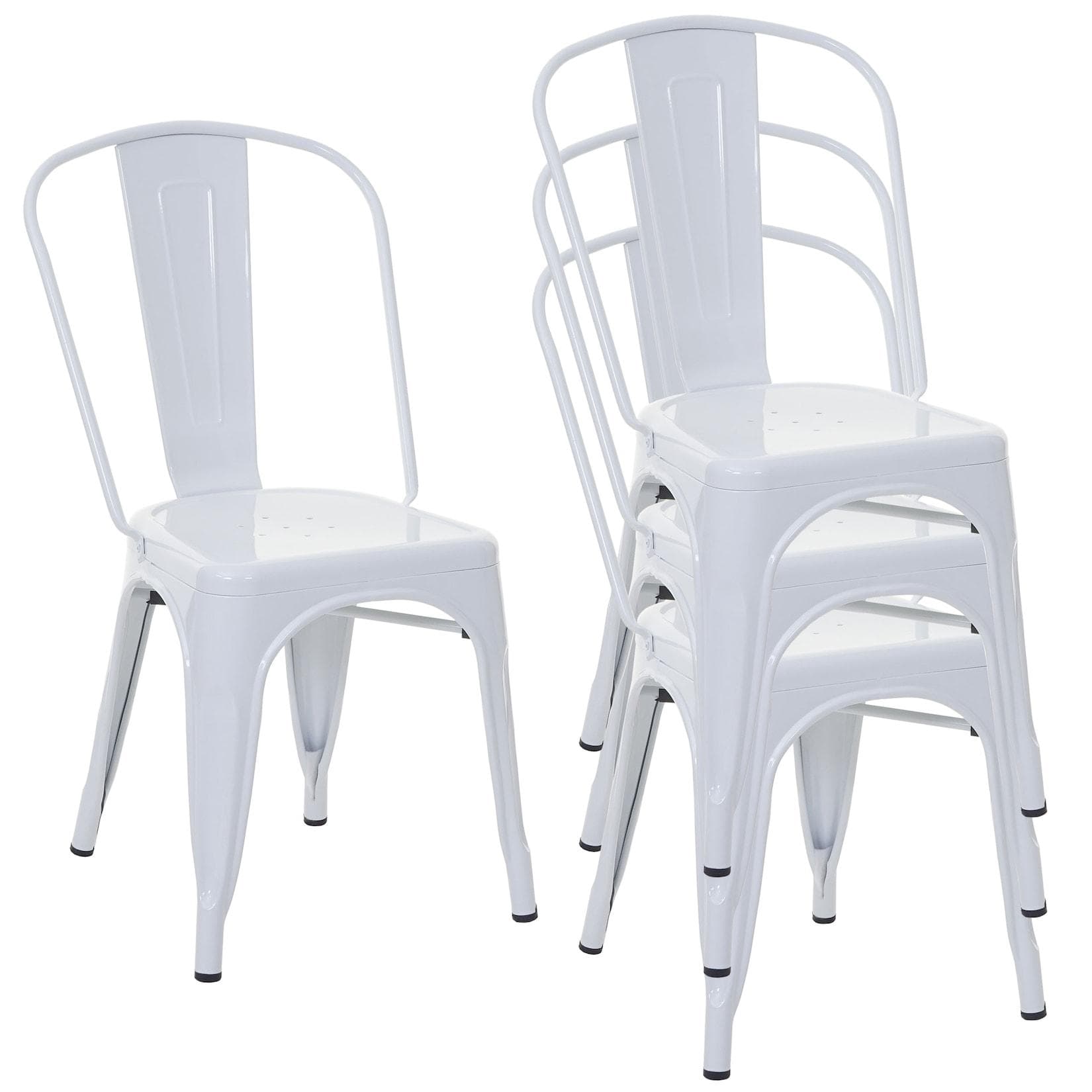 MCW 4er-Set Bistrostuhl Stapelbar Metall Weiß Industriedesign