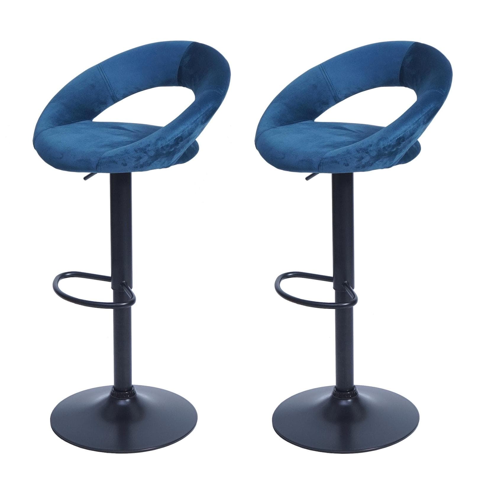 MCW 2er-Set Barhocker MCW-F46 Samt Petrol-Blau Schwarz