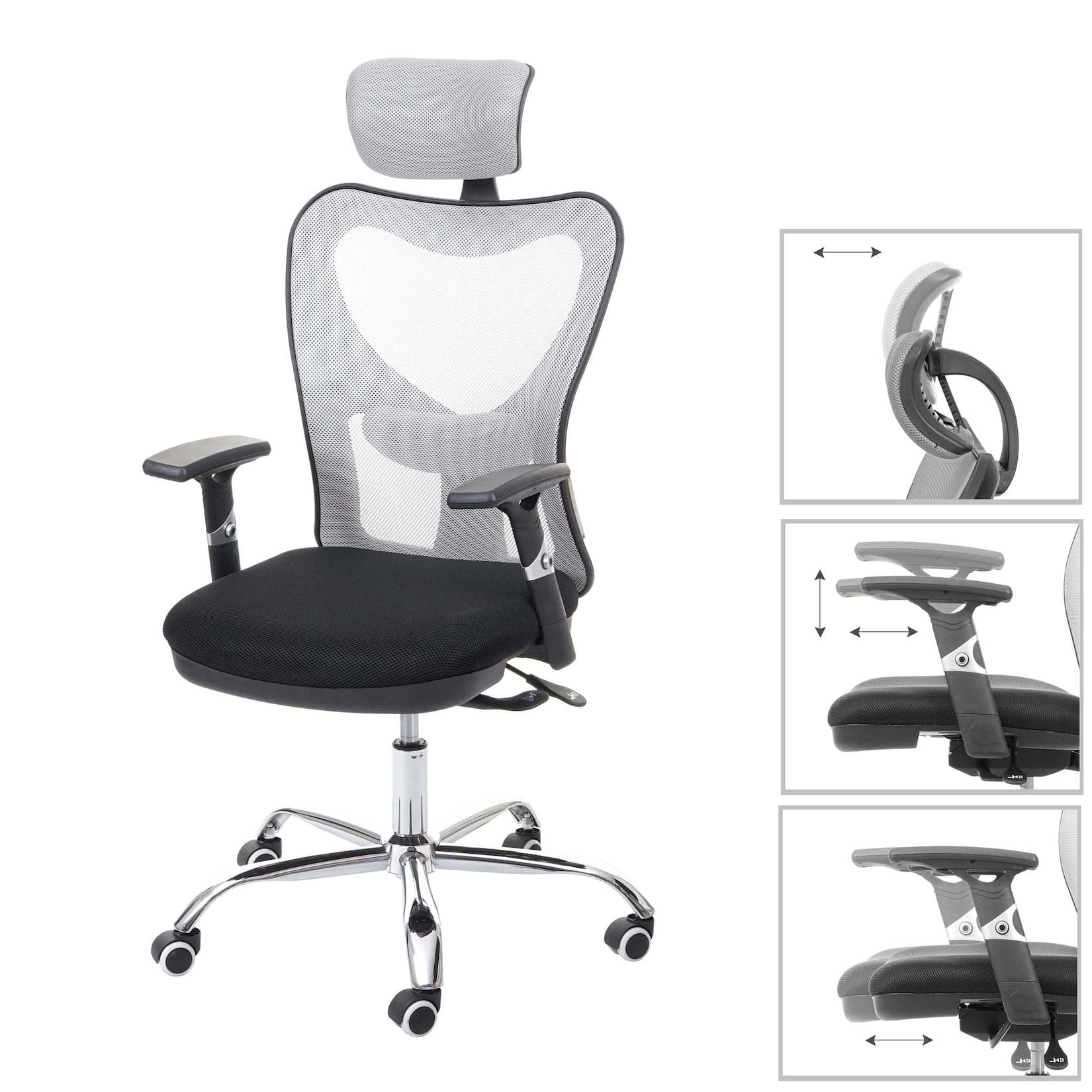 Bürostuhl MCW-F13 Schwarz/Grau mit Sliding-Funktion
