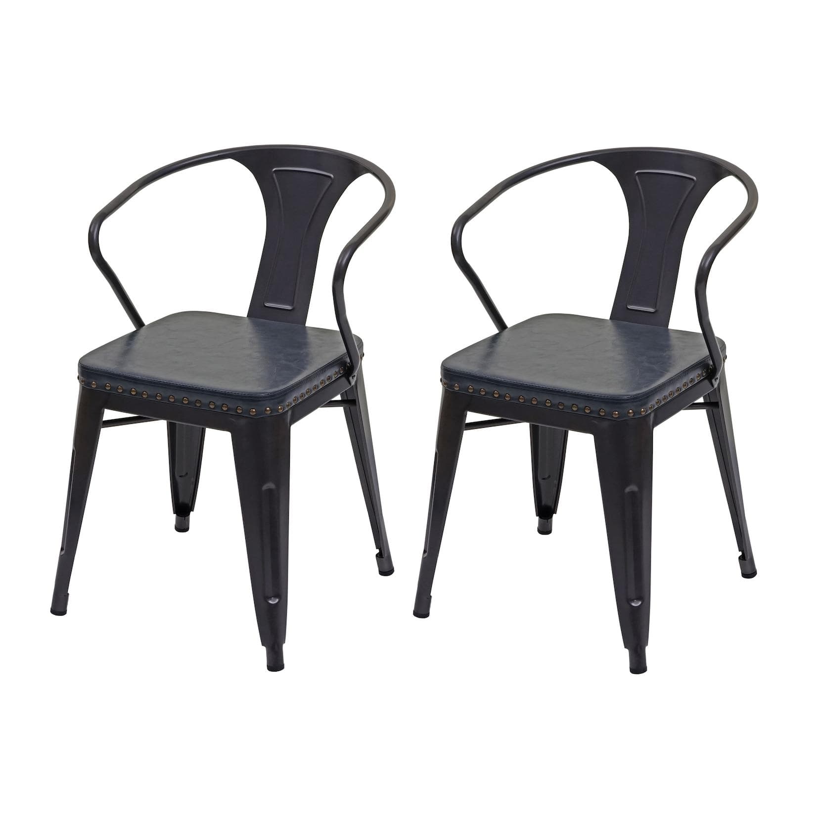 2er-Set Esszimmerstuhl MCW-H10d Chesterfield Metall Kunstleder Schwarz-Grau