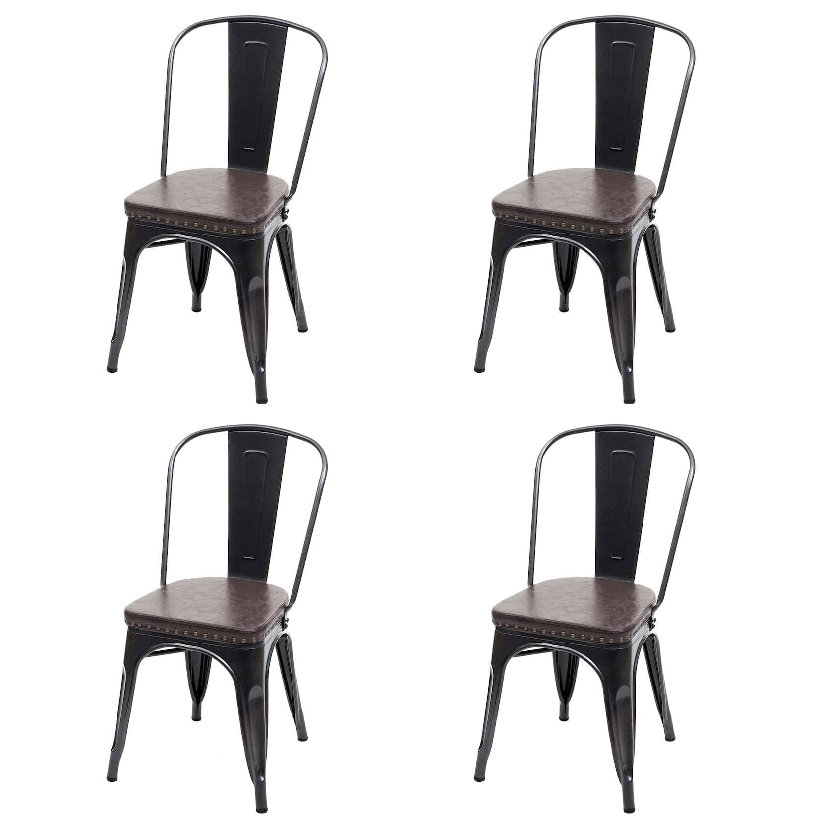 MCW 4er-Set Esszimmerstuhl Chesterfield Metall Kunstleder Schwarz-Braun