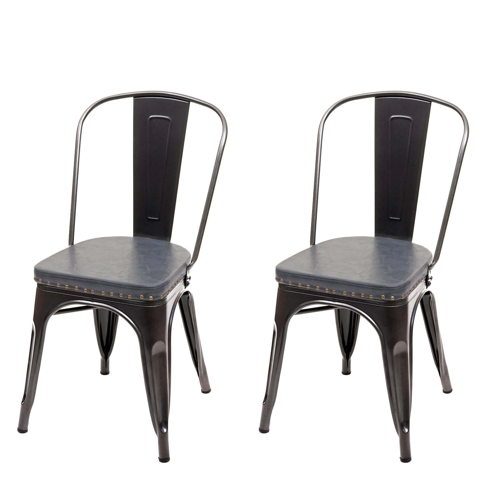 2er-Set Esszimmerstuhl MCW-H10e Schwarz-Grau Kunstleder Metall Industrial