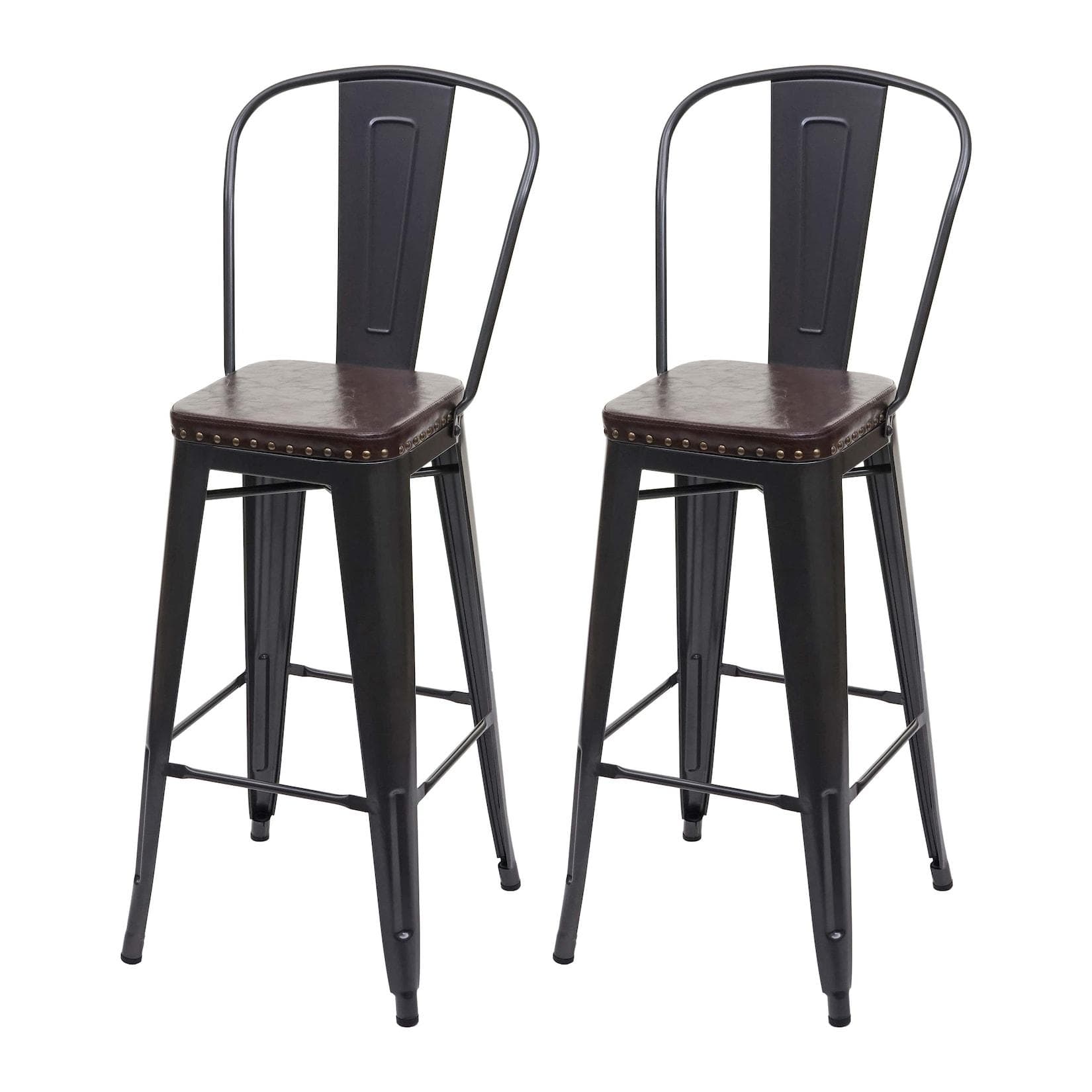 2er-Set Barhocker MCW-H10c Metall Kunstleder Schwarz-Braun Industriedesign