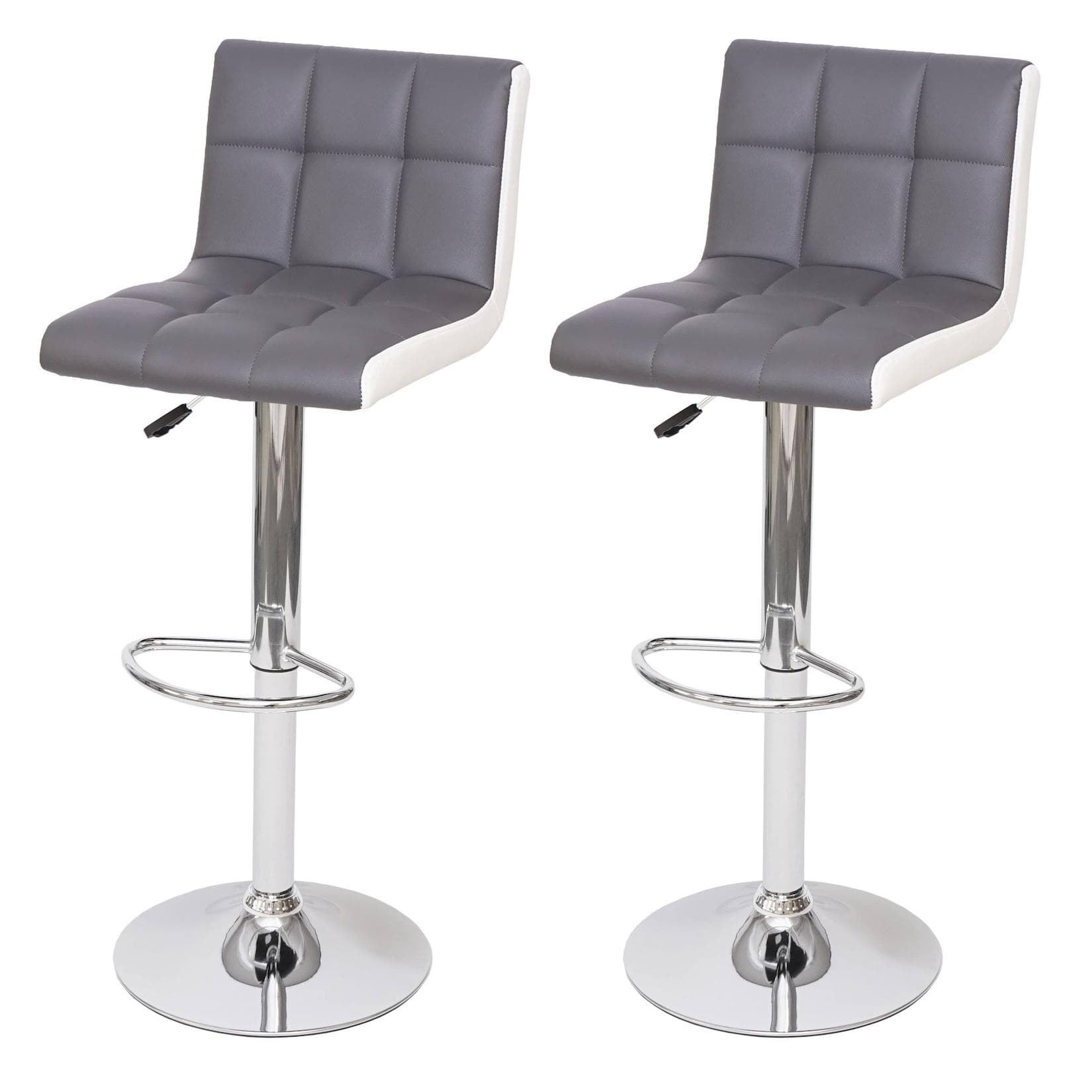 2er-Set Barhocker MCW-G87 Grau-Weiß Kunstleder höhenverstellbar