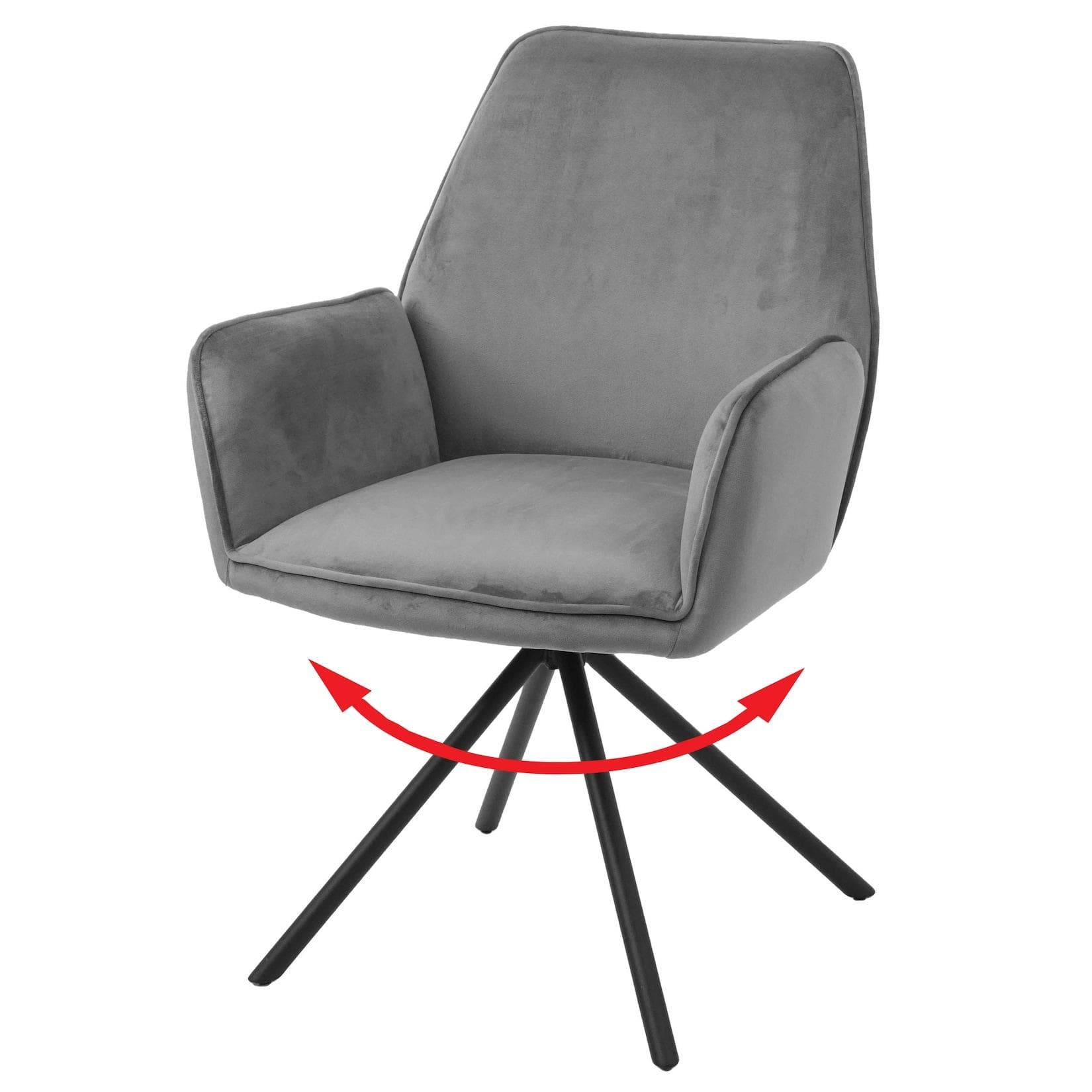 Esszimmerstuhl MCW-G67 Samt Grau Schwarz Drehbar mit Armlehne