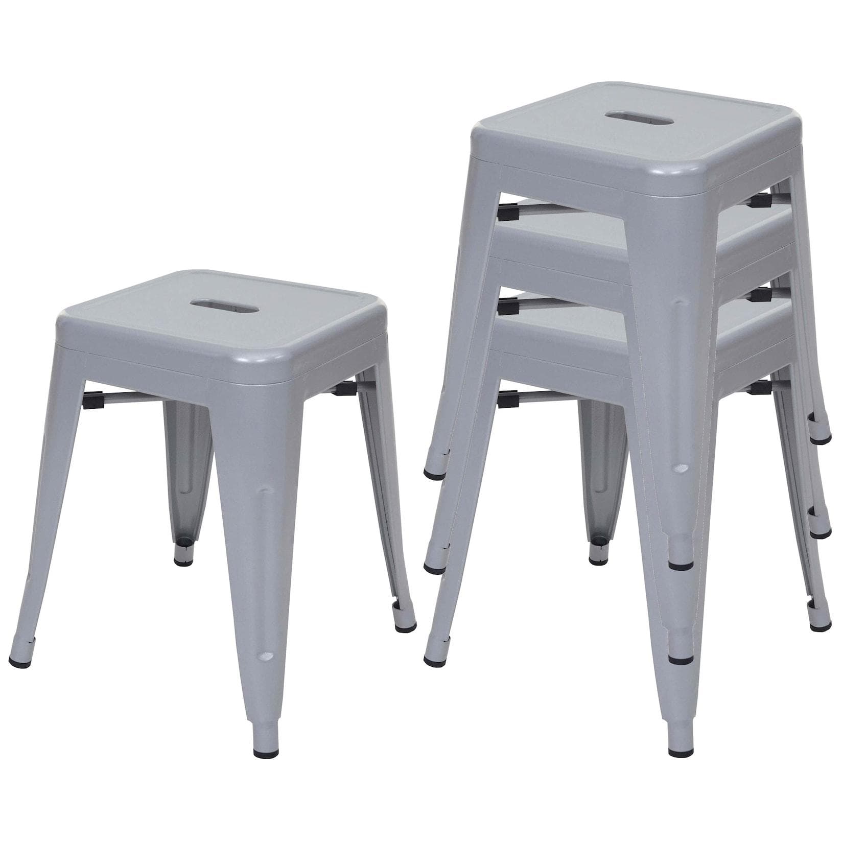 MCW 4er-Set Hocker Metall Grau Stapelbar Industriedesign