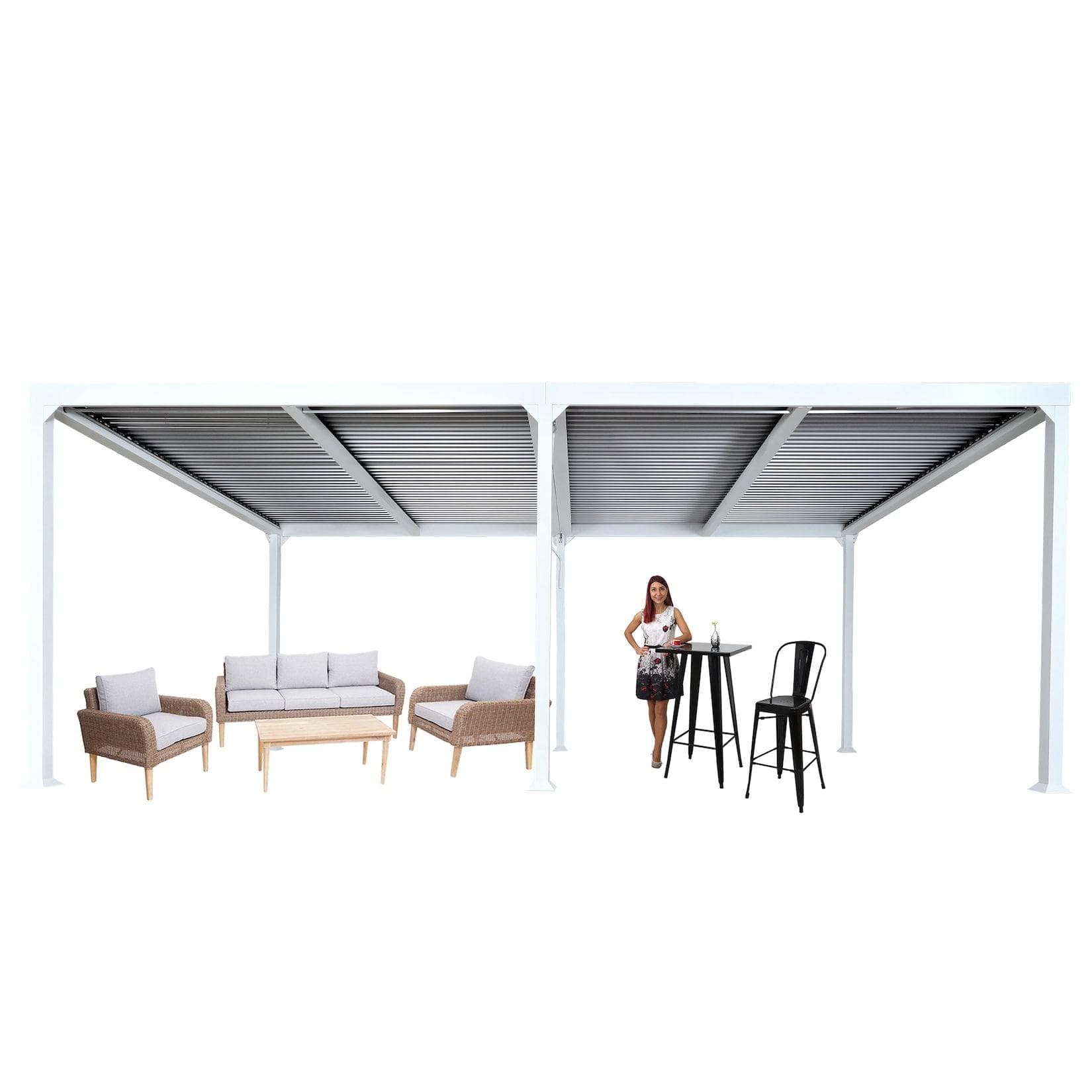 Alu Pergola MCW-L41 Lamellen-Pavillon Terrassenüberdachung 3x6m Weiß