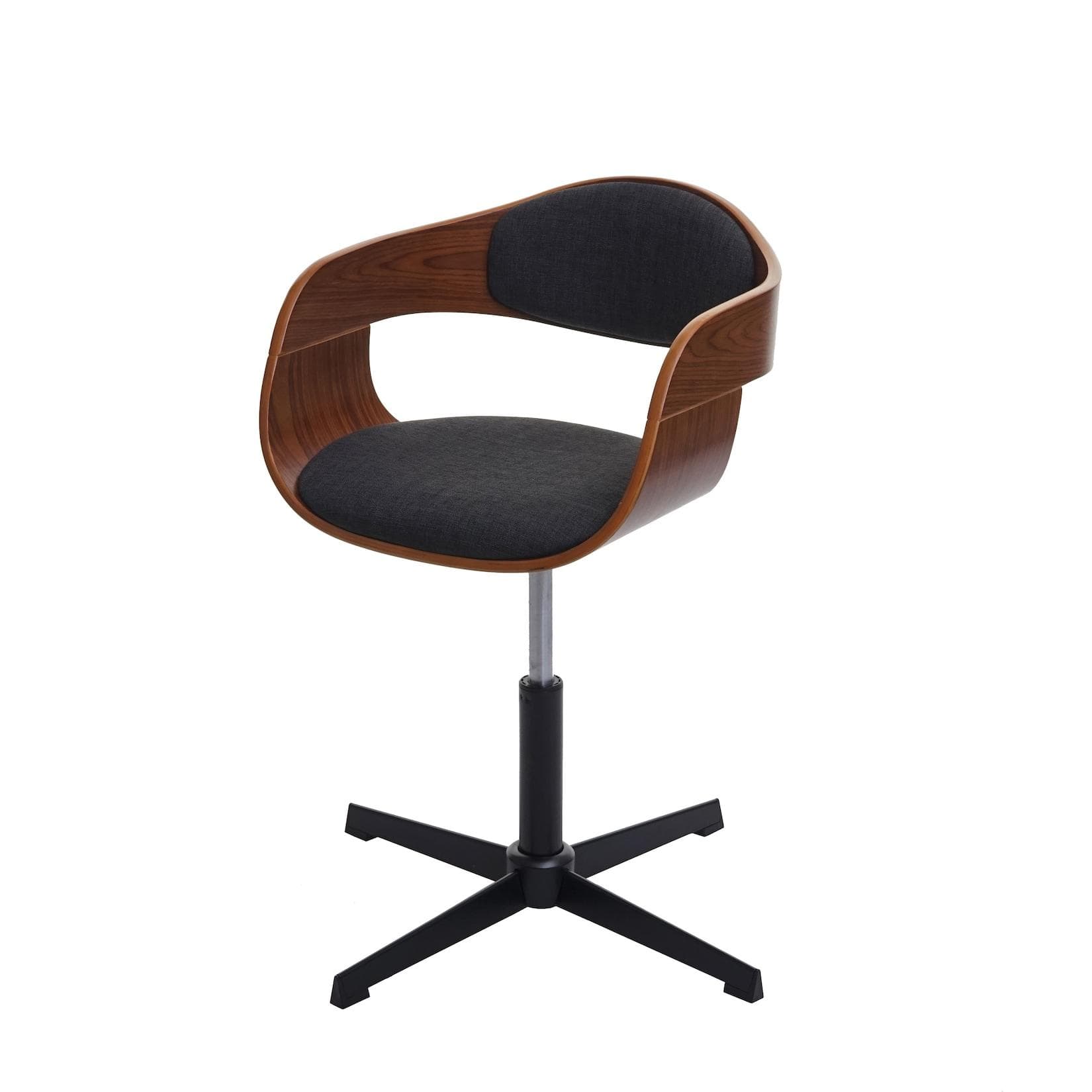 MCW Bürostuhl MCW-H46 höhenverstellbar Walnuss-Optik Stoff dunkelgrau