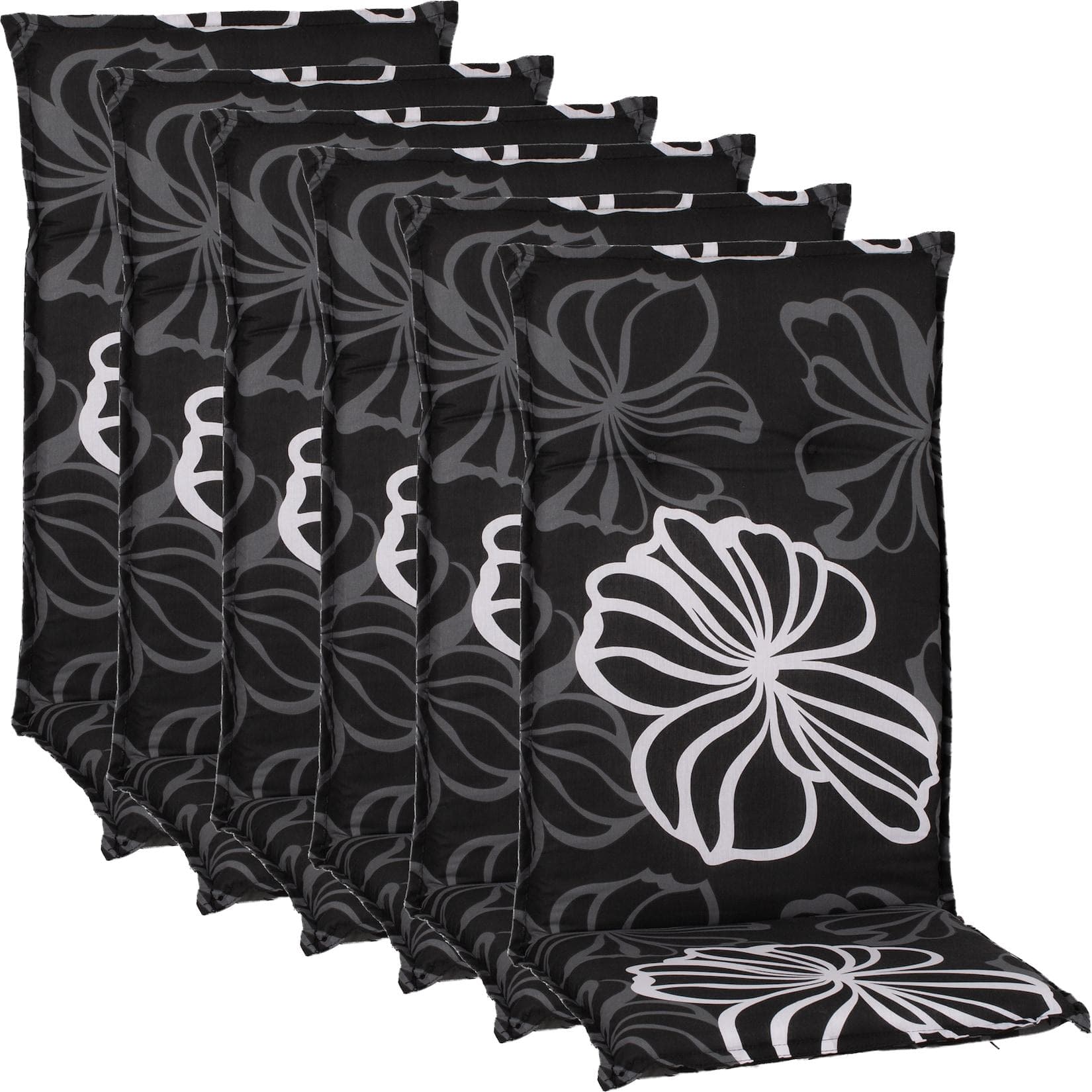 NYVI Barcelona Hochlehnerauflage 6er Set Schwarz Floral UV-fest